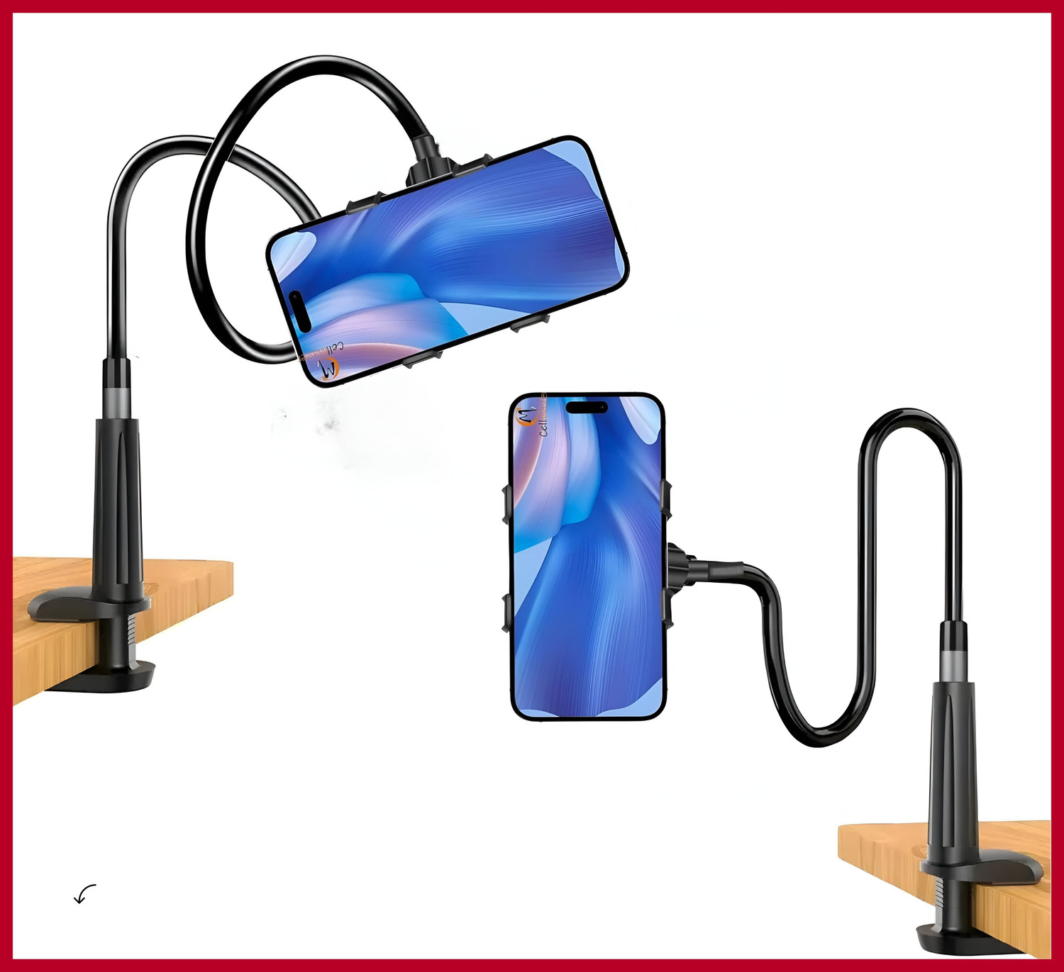 Image of TRUWEL Universal Adjustable Mobile Phone Holder with Flexible Gooseneck & Desk Clamp Mobile Holder
