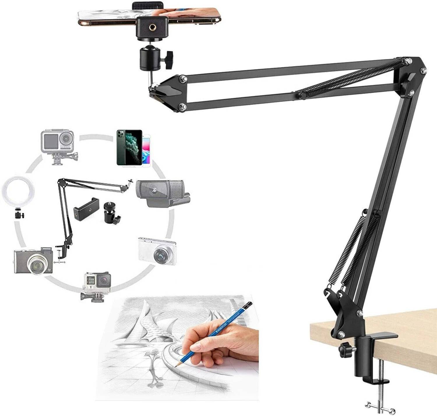 BROLAVIYA Overhead Stand, 1/4? Ball Head Male For Camera, Gopro Webcams Mobile Holder