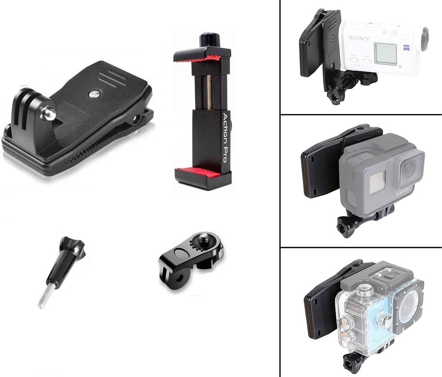 Action Pro 360 Degree Rotary Backpack Clip Mount with Mobile Holder