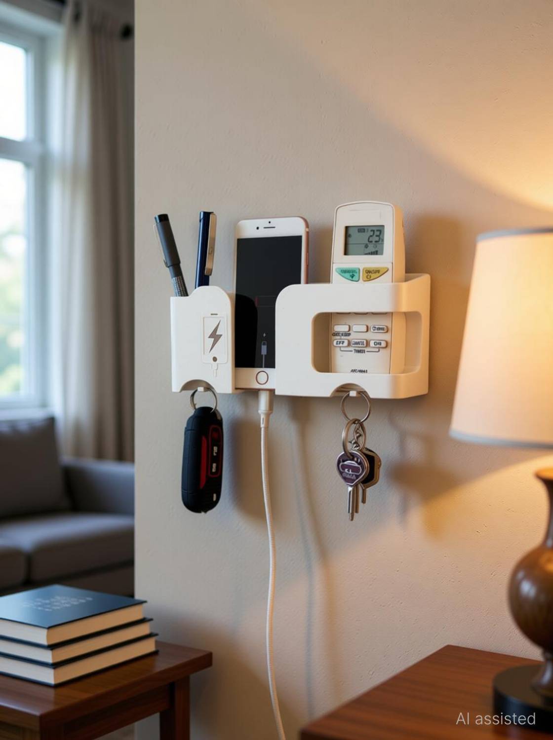 DSNS Multipurpose Wall Stand with Key Chain & Remote Holder, Pack of 1