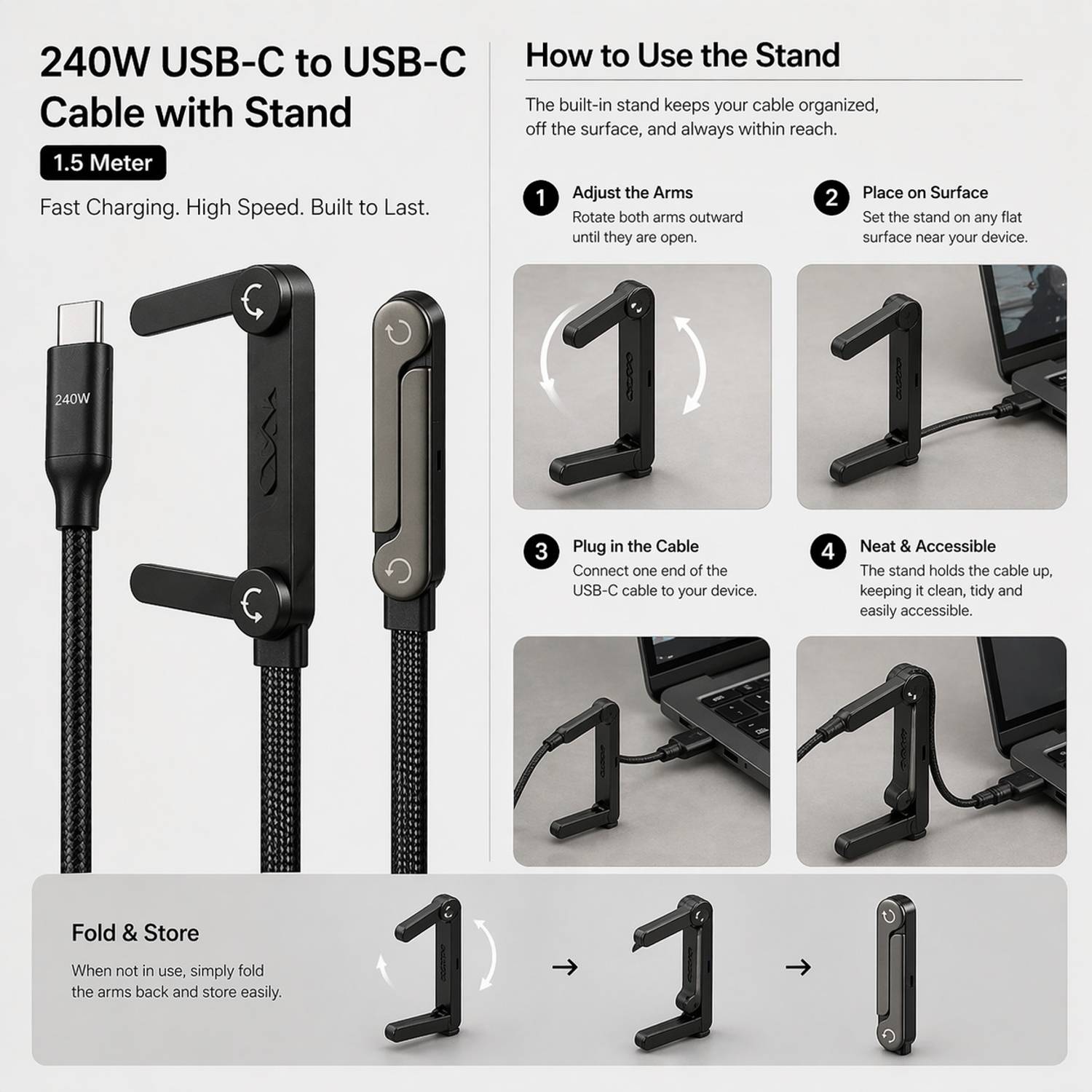 CLAT Type C 6A 1.5m 240W Fast Charging Cable - Image 4