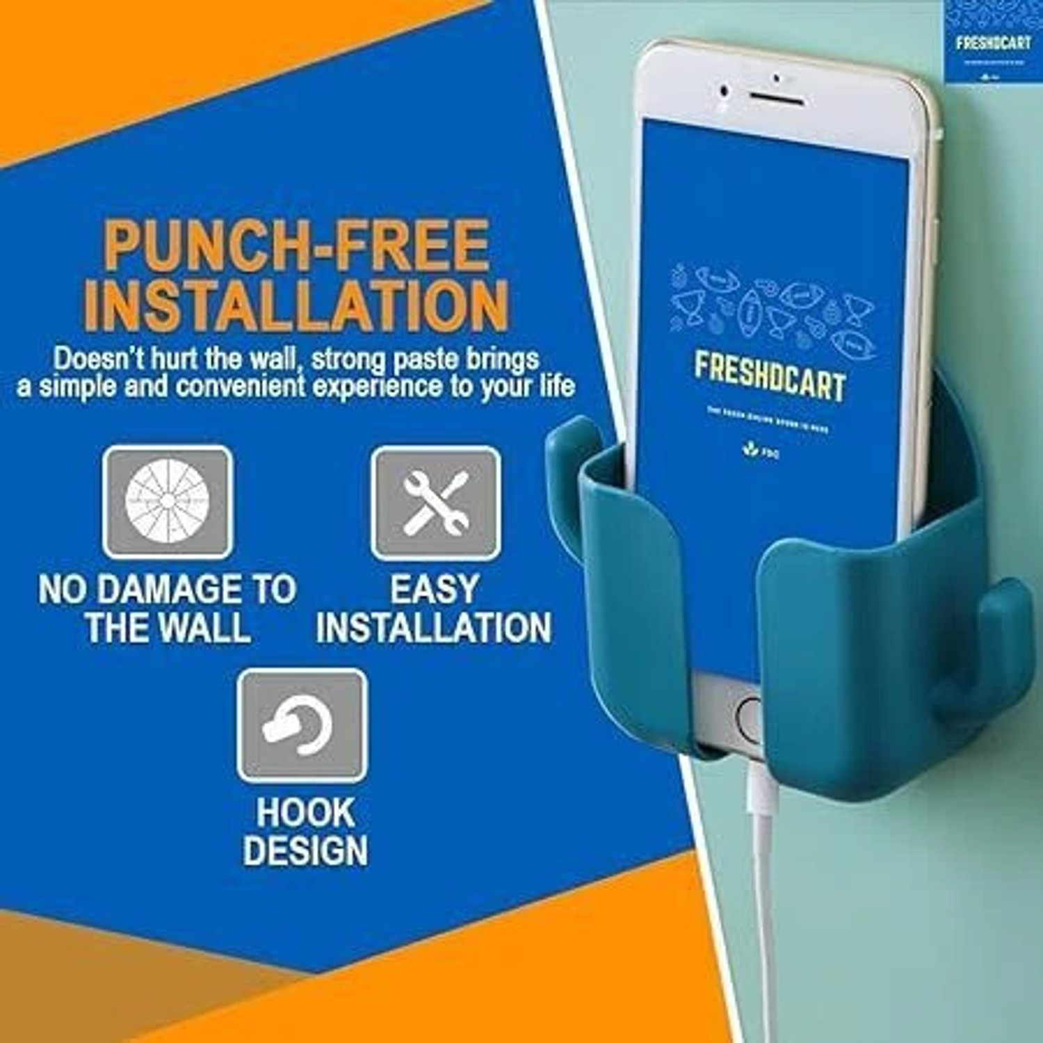 Image of FreshDcart Pack of 4 Phone Charging Stand | Wall Mount Mobile Holder with 2 Hook Mobile Holder