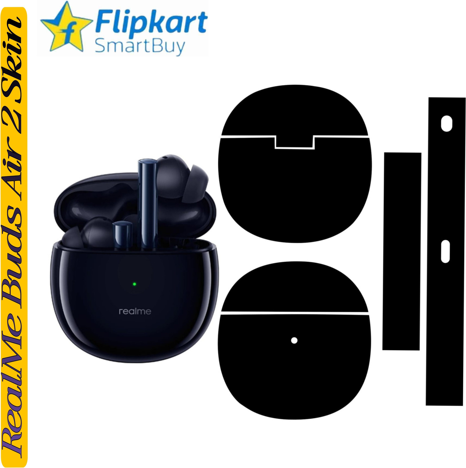 Image of Flipkart SmartBuy realme buds air 2 skin(case+buds)its ready to used vinyl black z34 Mobile Skin