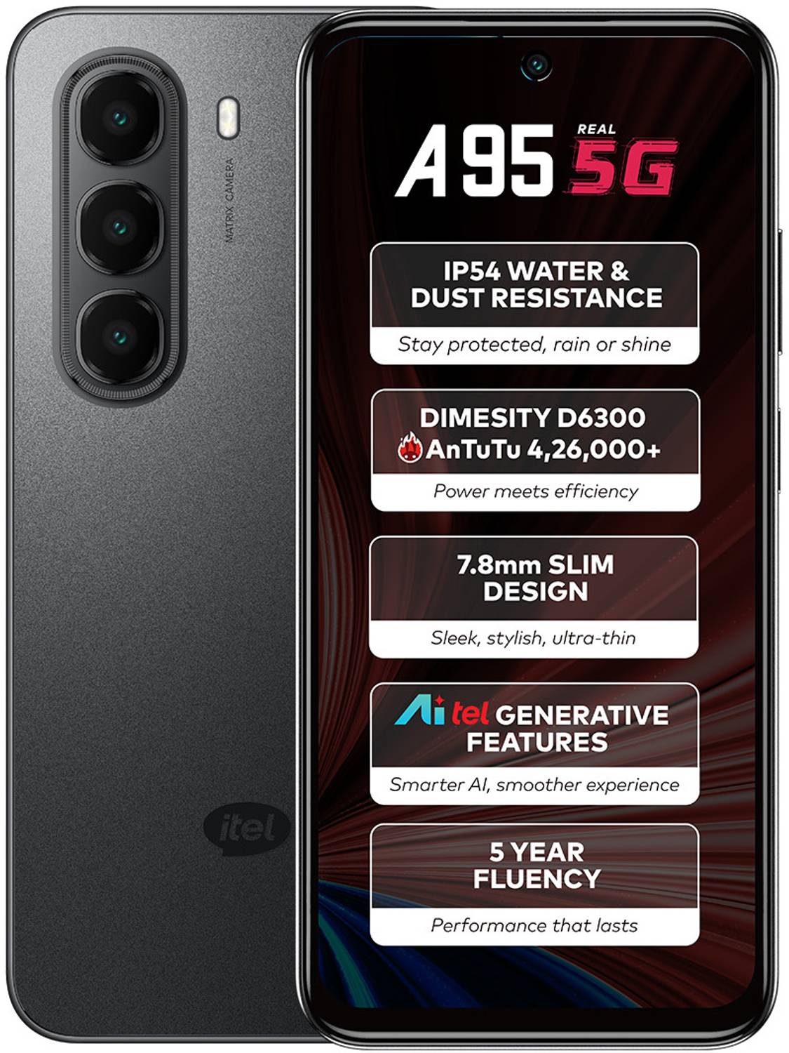 itel A95 5G 128GB Shadow Black - Image 1