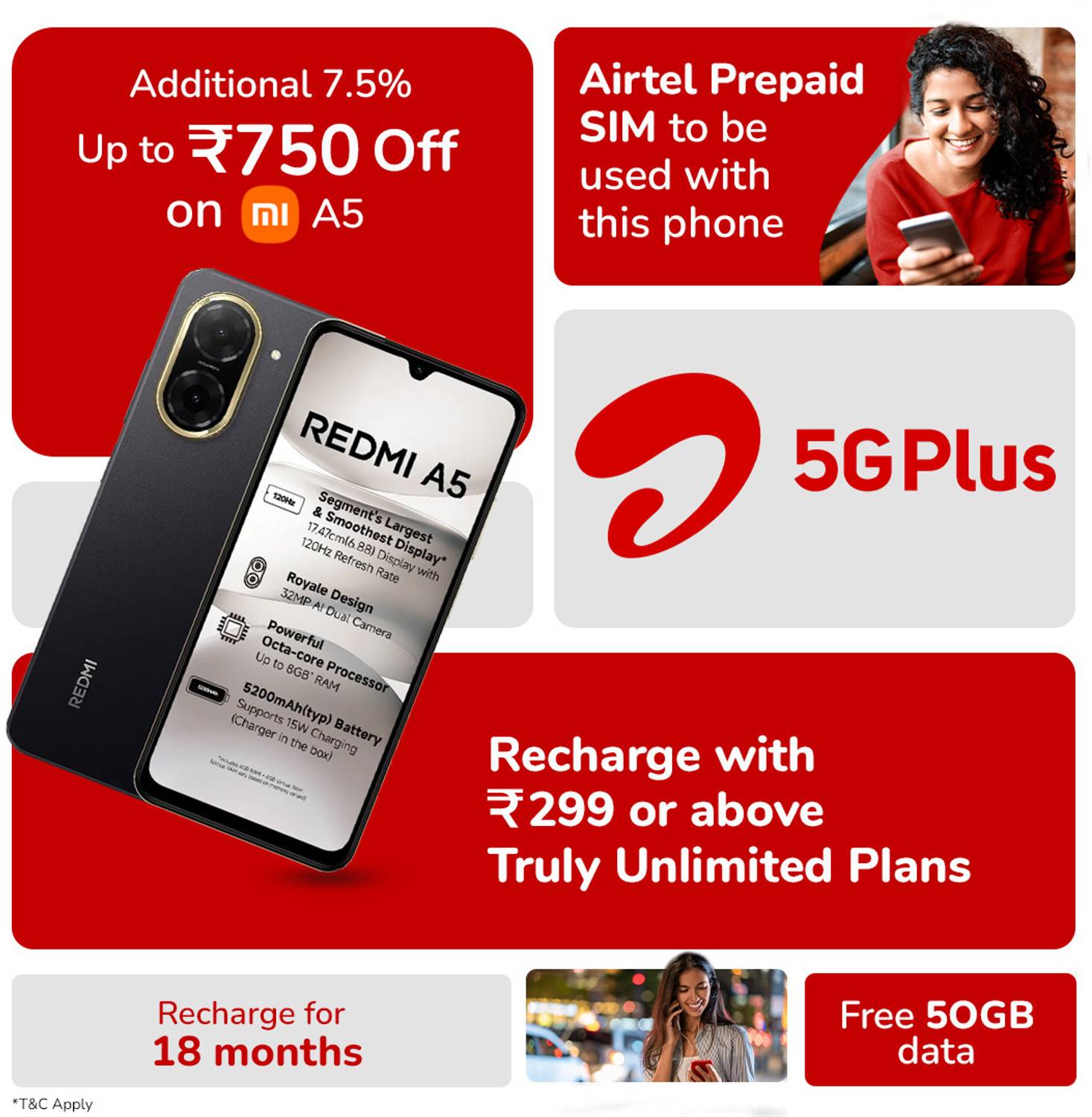 Redmi A5 64GB Black with Airtel Prepaid - Image 3