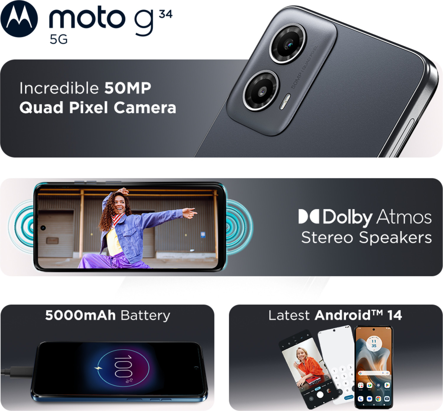 Image of Motorola G34 5G (Charcoal Black, 128 GB)