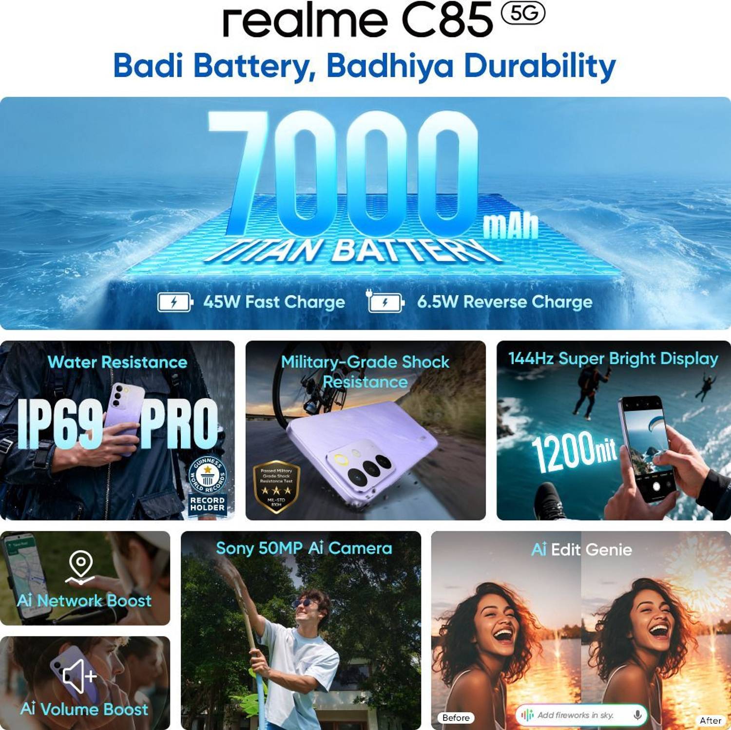 realme C85 5G 128GB Parrot Purple - Image 2
