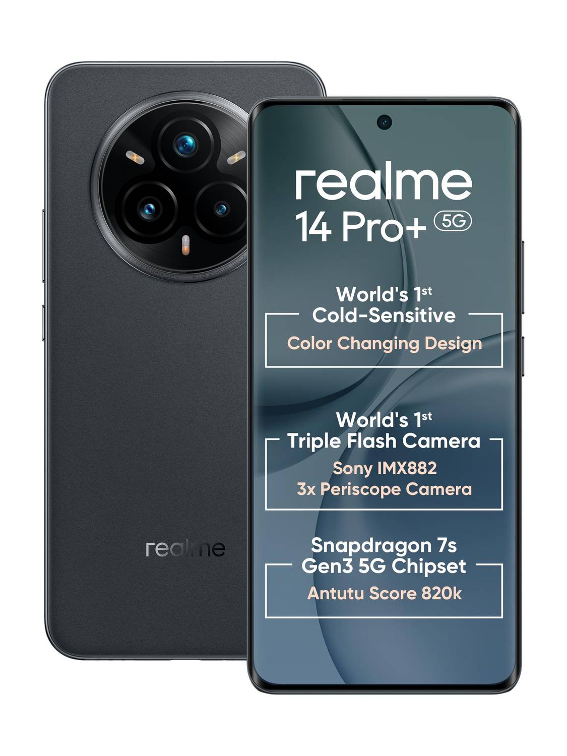 realme 14 Pro+ 5G (256GB, Suede Grey) - Image 1