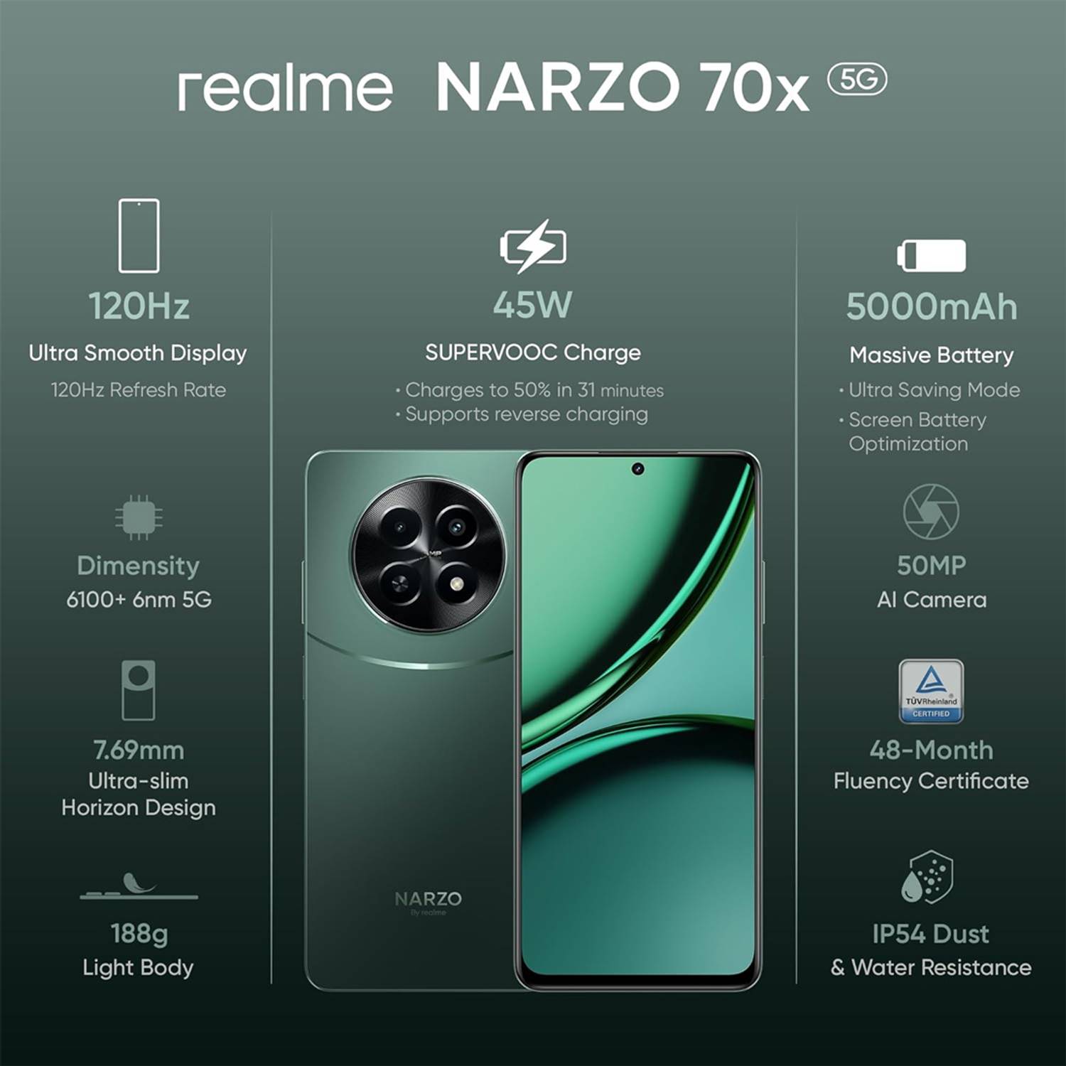 realme NARZO 70X 5G 128GB Forest Green - Image 4