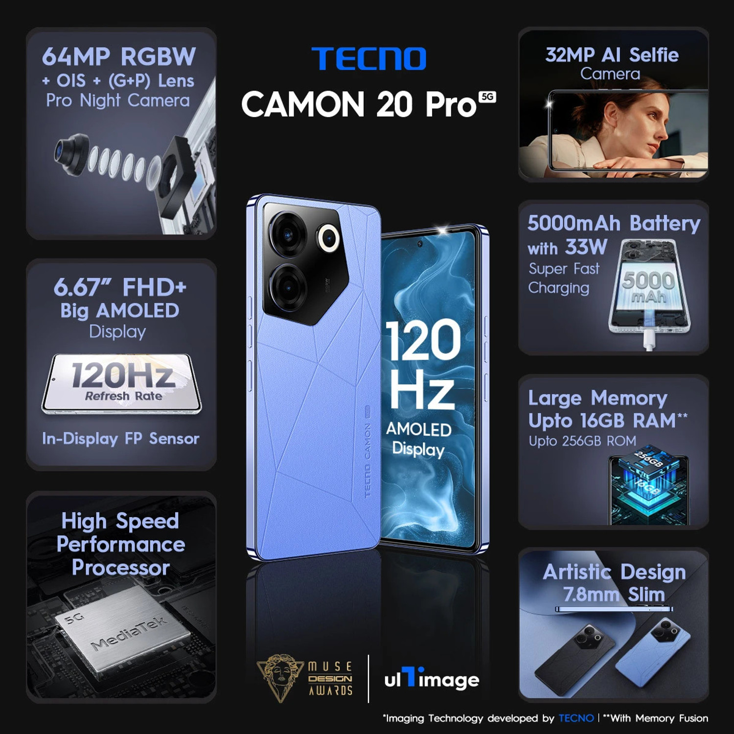 Image of Tecno Camon 20 Pro (Serenity Blue, 128 GB)