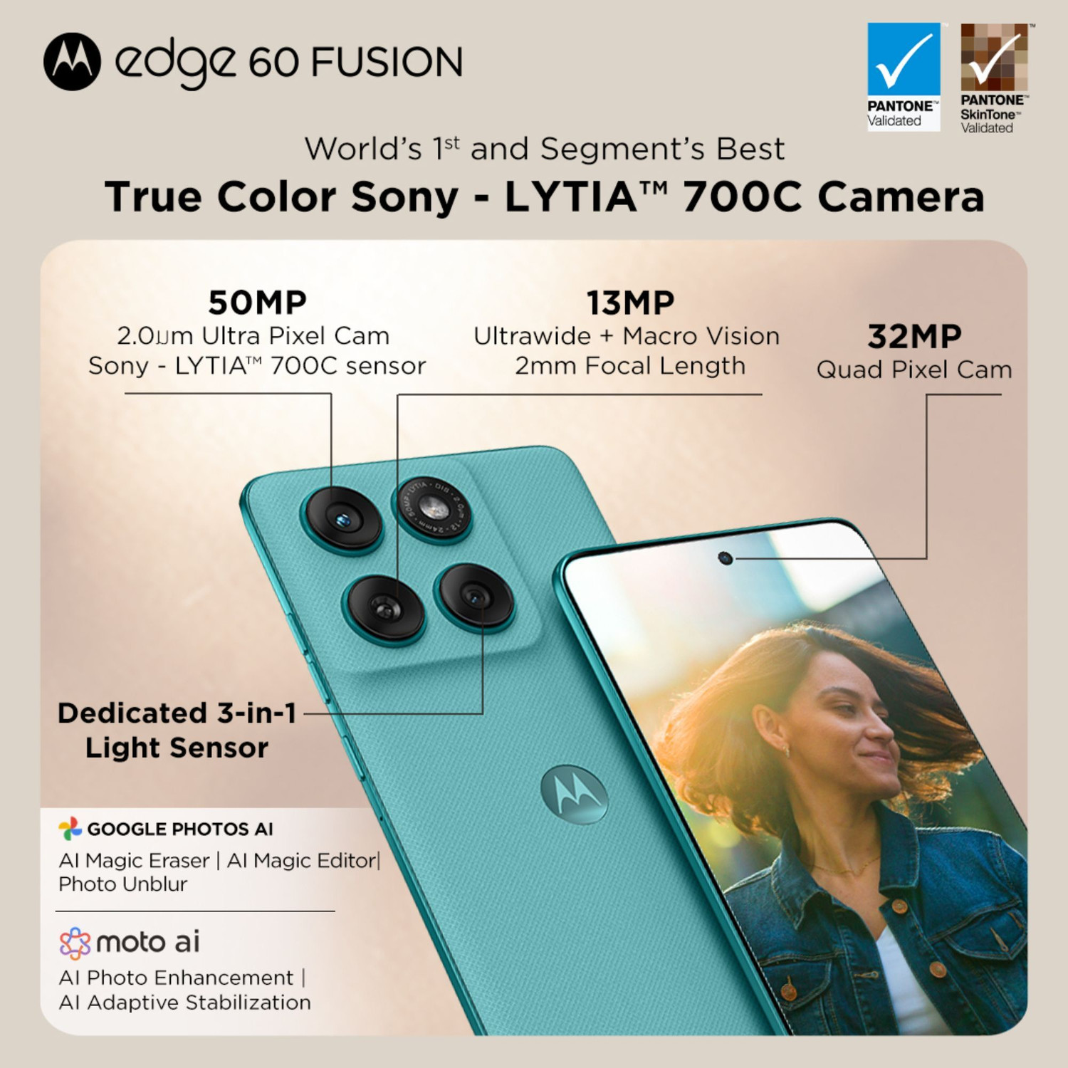Image of MOTOROLA Edge 60 Fusion 5G (PANTONE Amazonite, 128 GB)