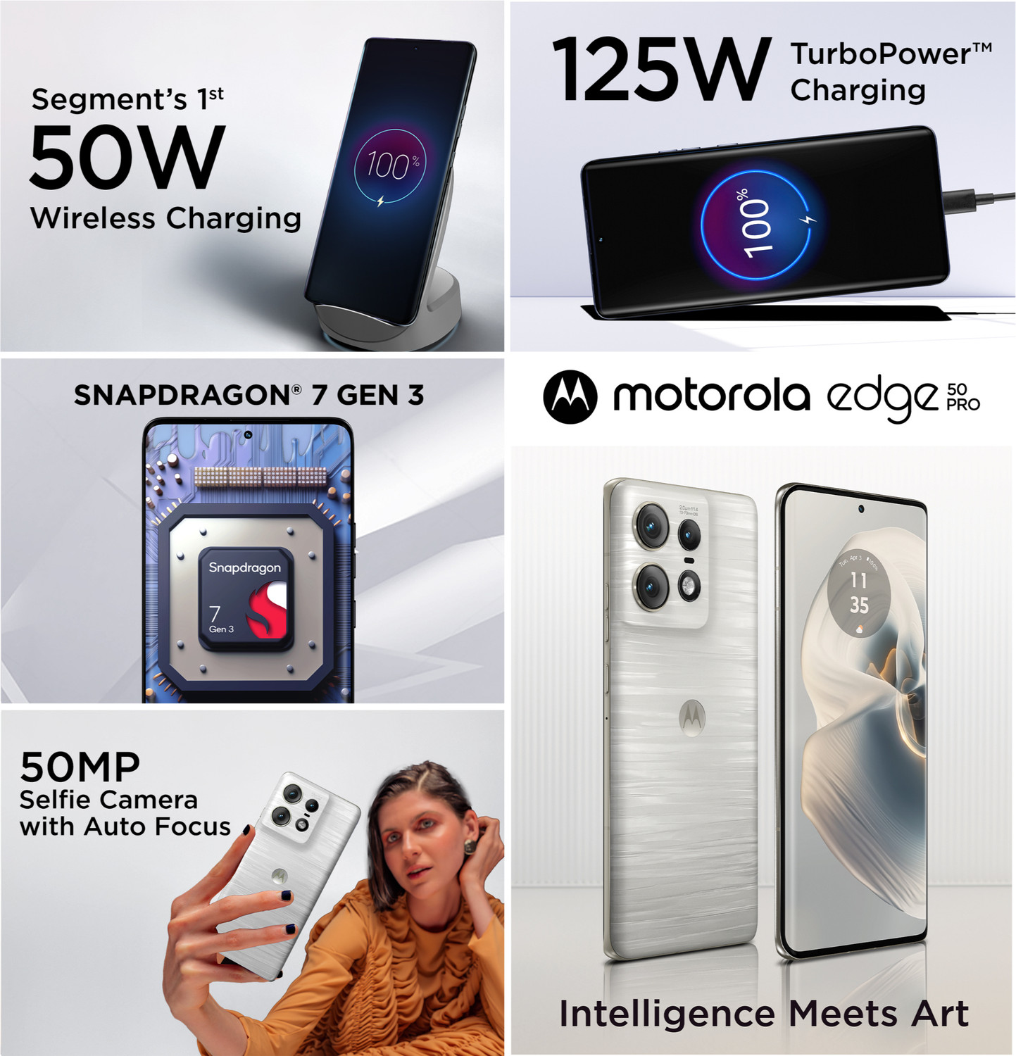 Image of Motorola Edge 50 Pro 5G with 125W Charger (Moonlight Pearl, 256 GB)