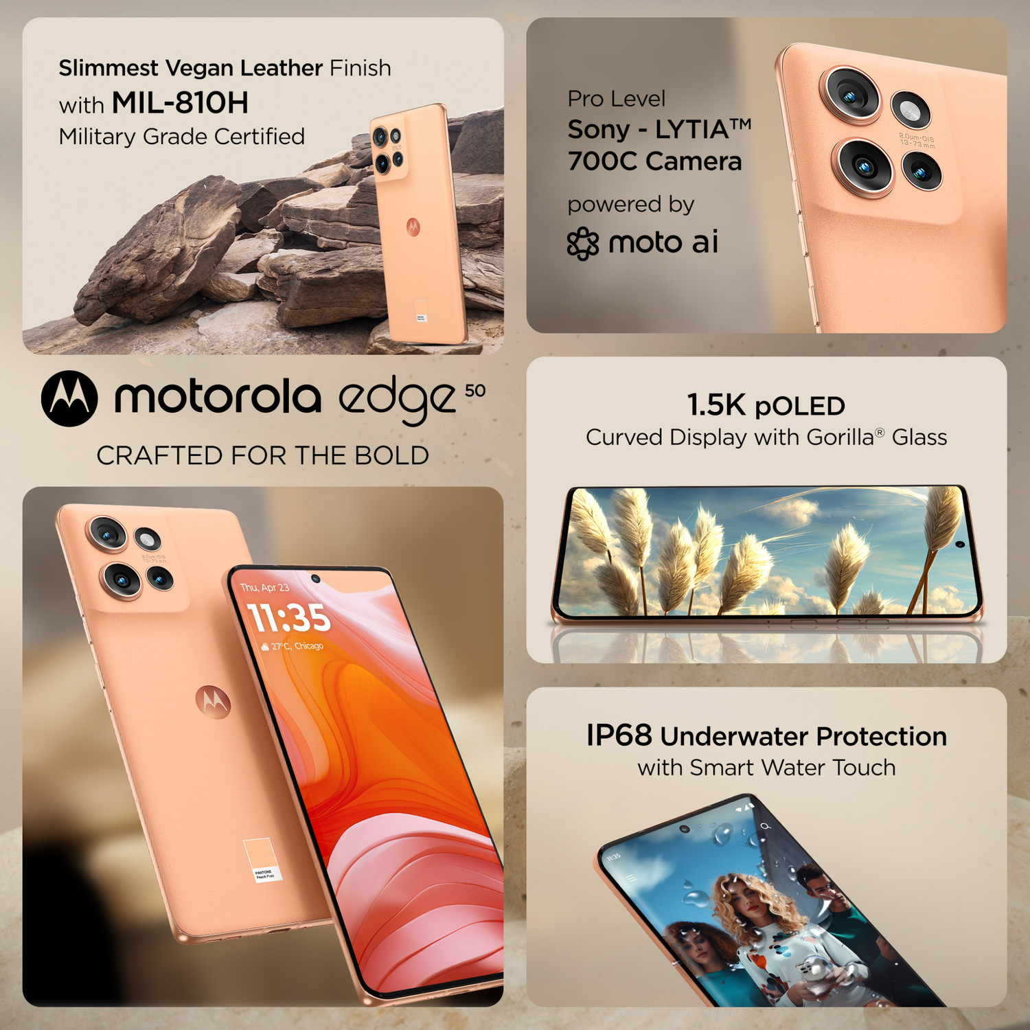 Image of MOTOROLA Edge 50 (Peach Fuzz, 256 GB)