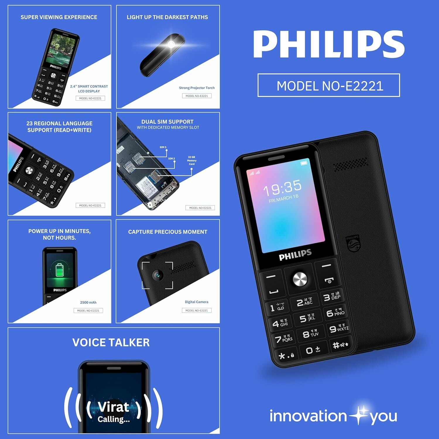 Image of PHILIPS All New E2221 Sleek & Stylish Keypad Mobile