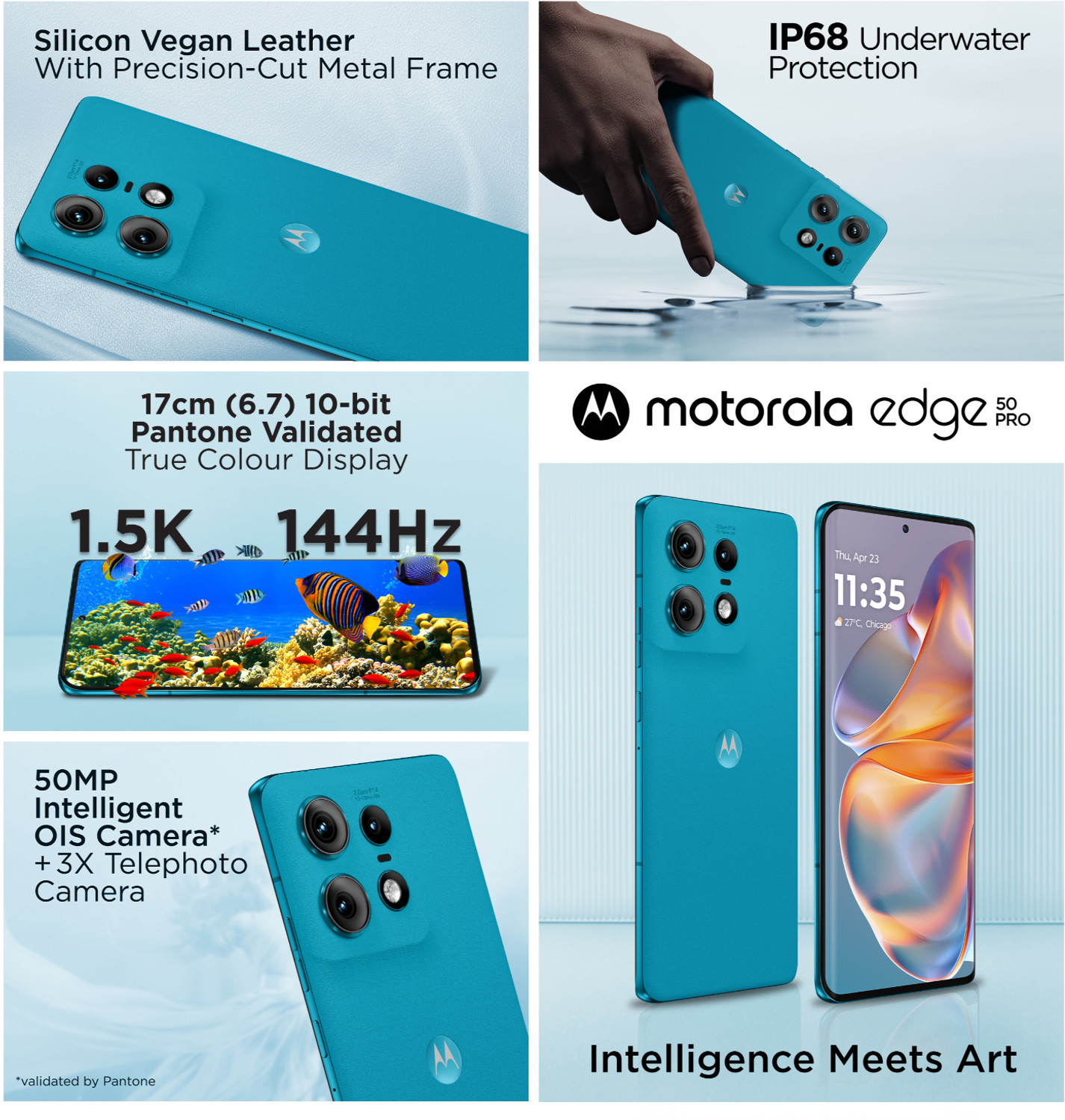 Image of Motorola Edge 50 Pro 5G with 125W Charger (Caneel Bay, 256 GB)