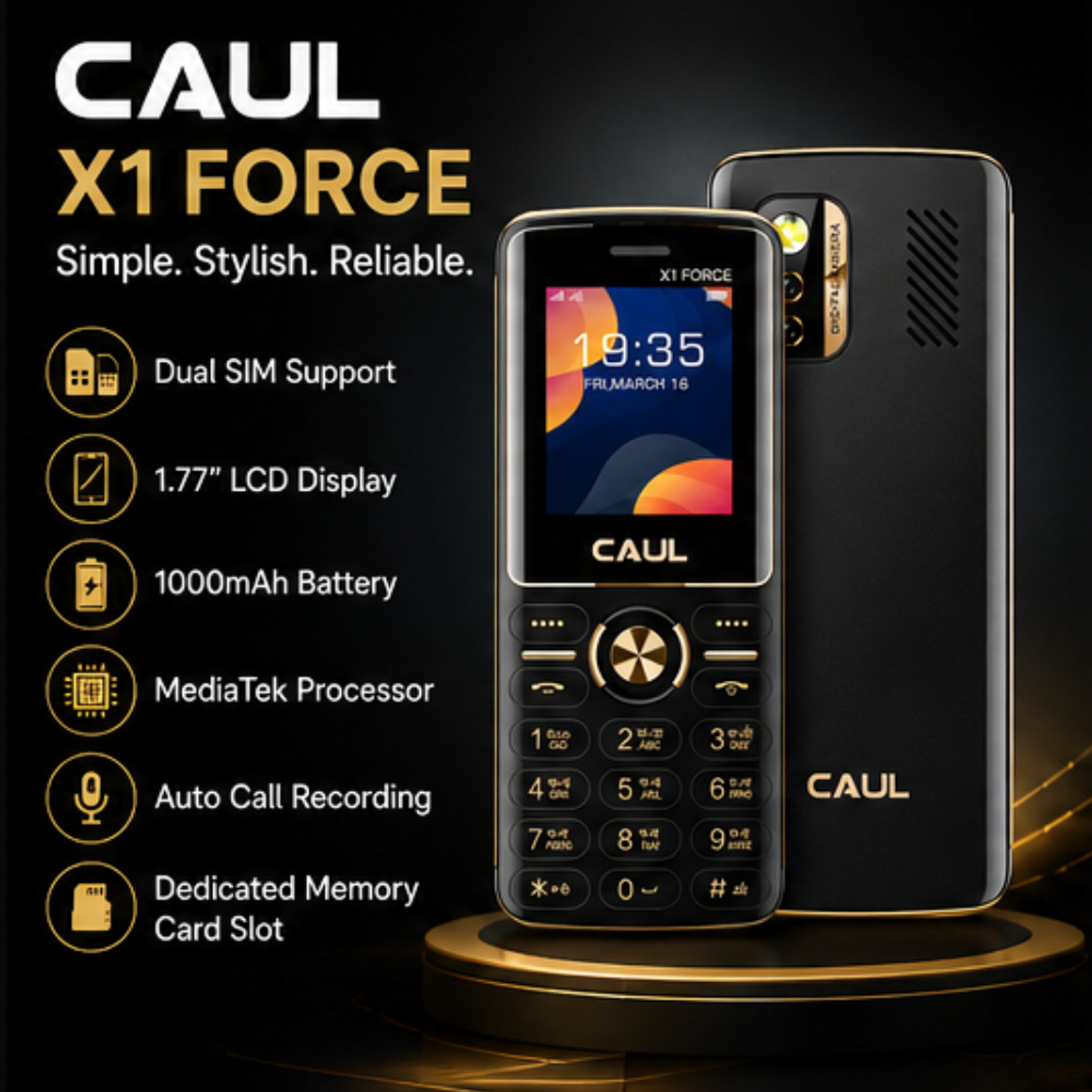 Image of CAUL X1 FORCE 2G Feature Phone with Dual SIM | Rear Camera | 1000mAh Battery