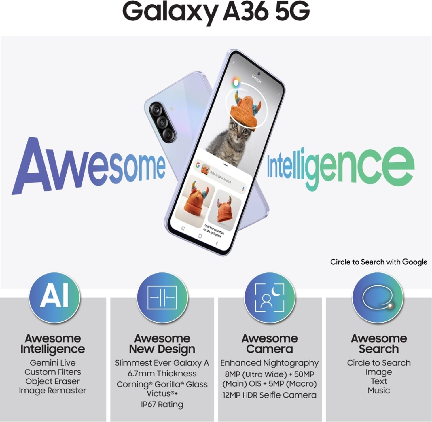Image of Samsung Galaxy A36 5G (Awesome Lavender, 128 GB)