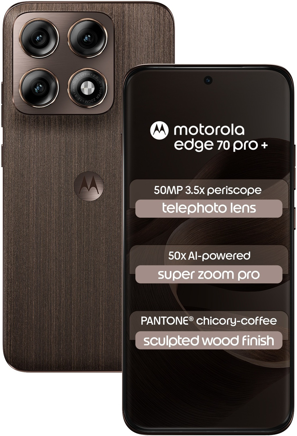 Image of MOTOROLA Edge 70 Pro+ (Sculpted Wood PANTONE Chicory coffee (Brown), 256 GB)