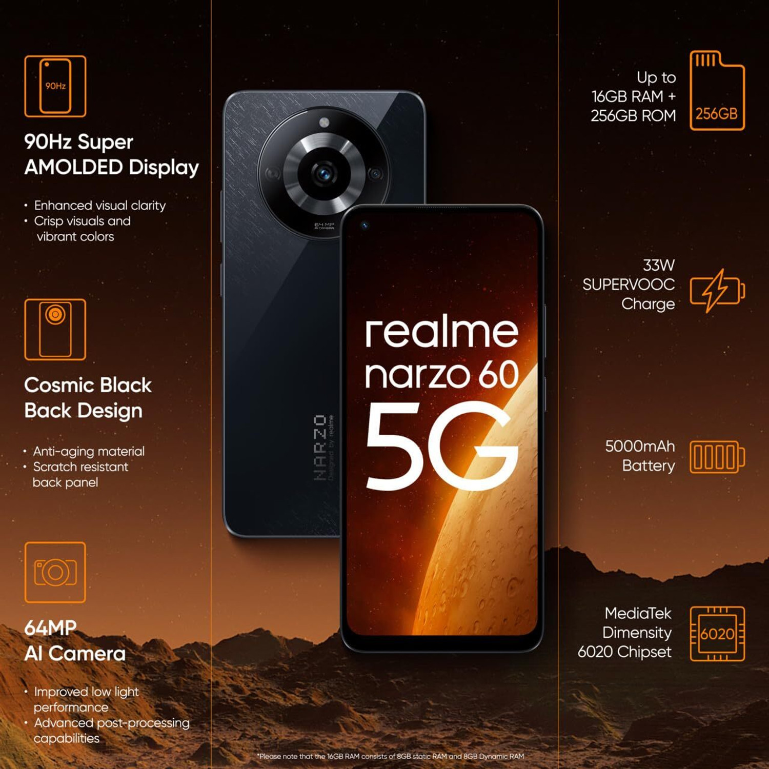 Image of realme Narzo 60 5G (Cosmic Black, 128 GB)
