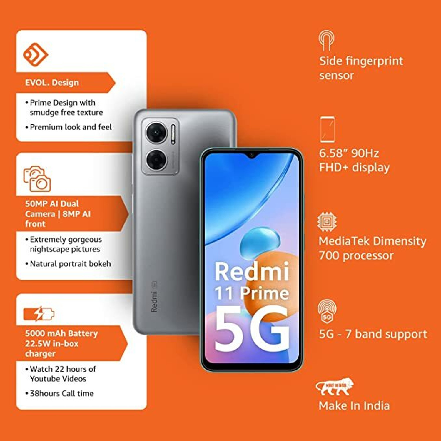 Image of REDMI 11 Prime 5G (Chrome Silver, 128 GB)