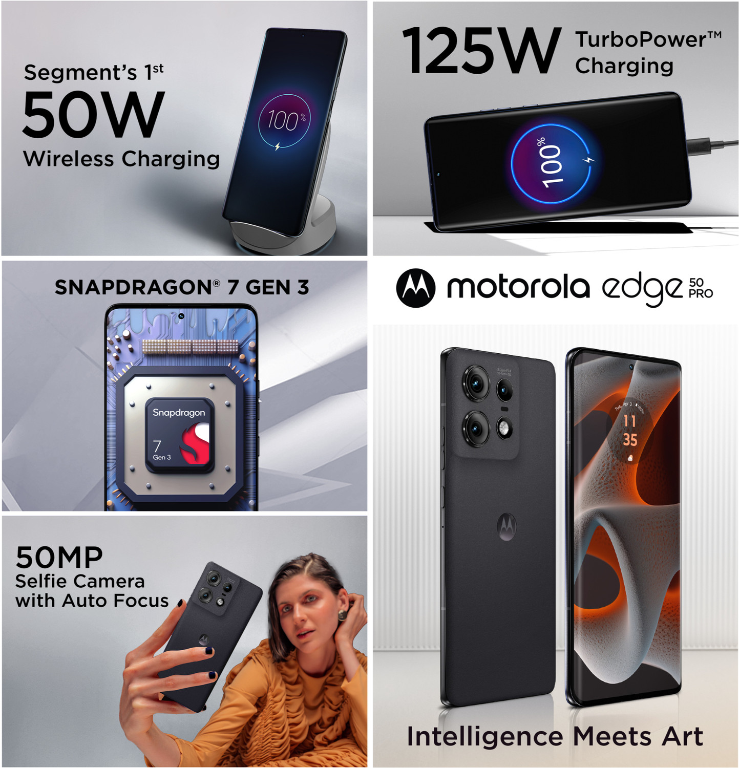 Image of Motorola Edge 50 Pro 5G with 125W Charger (Black Beauty, 256 GB)