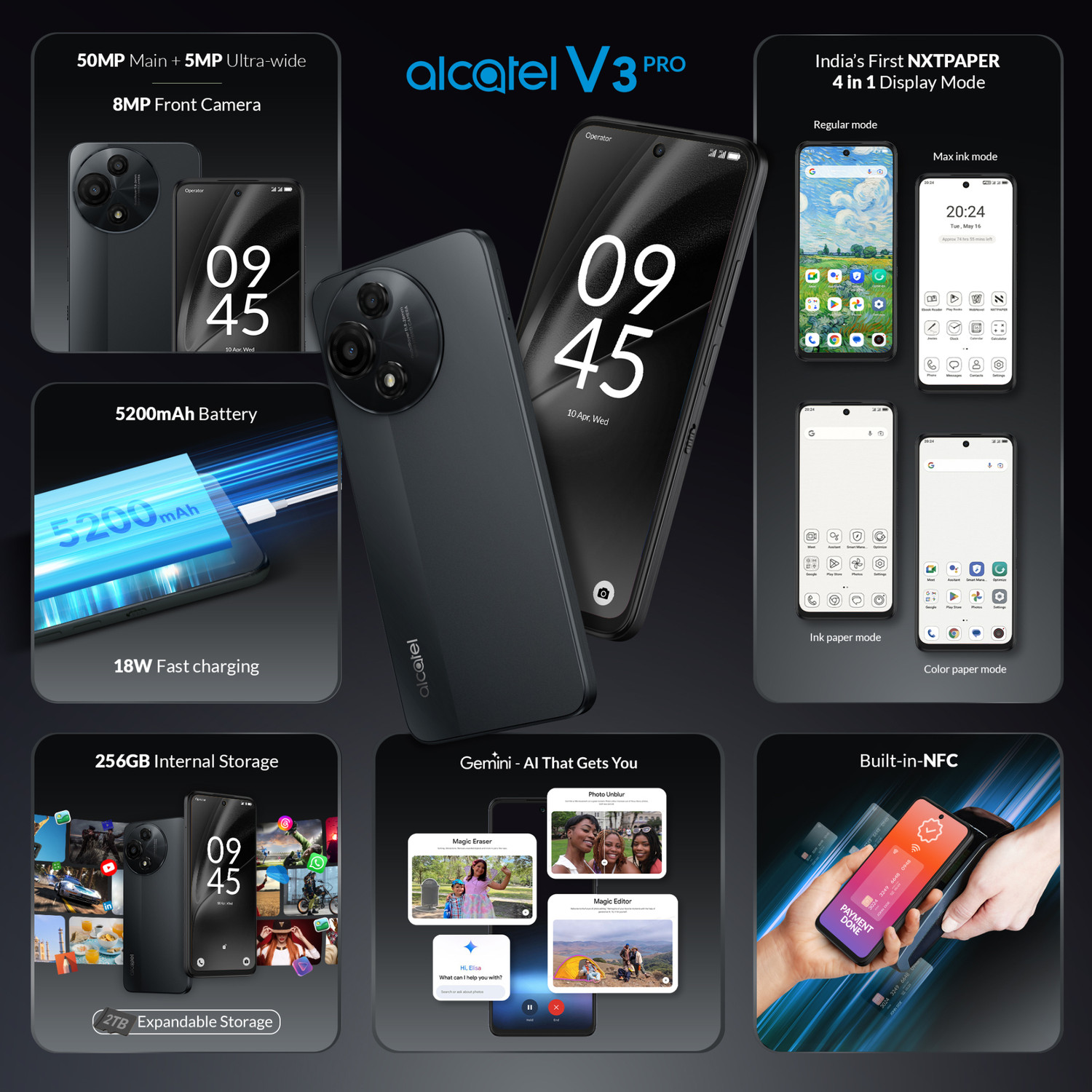 Image of Alcatel V3 Pro 5G (Metallic Grey, 256 GB)