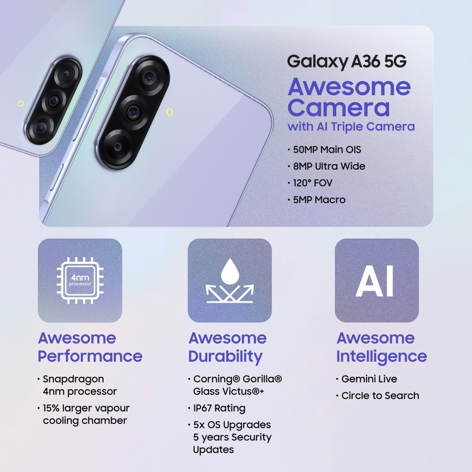 Image of Samsung Galaxy A36 5G (Awesome Lavender, 256 GB)