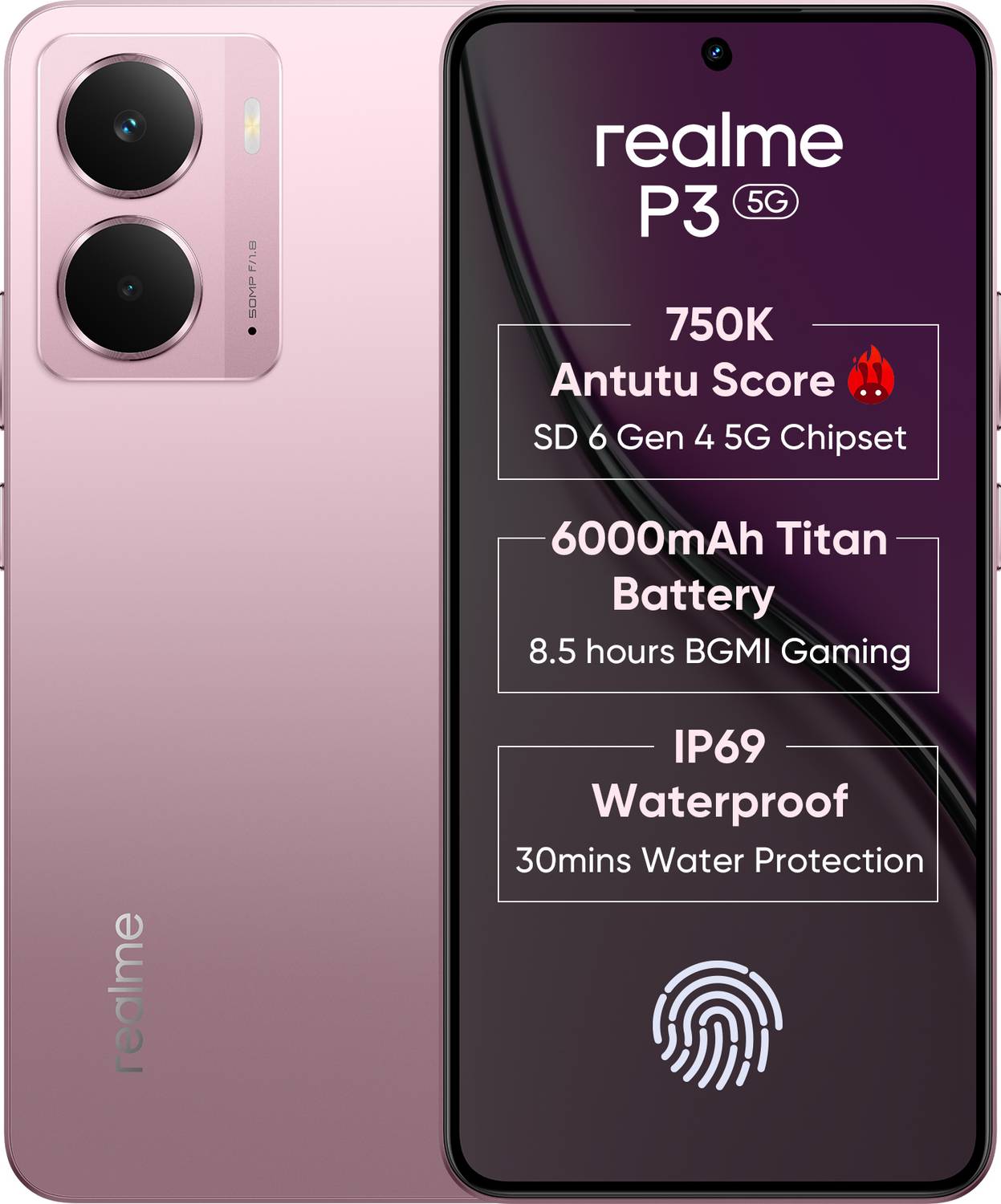 realme P3 5G 128GB Nebula Pink - Image 1