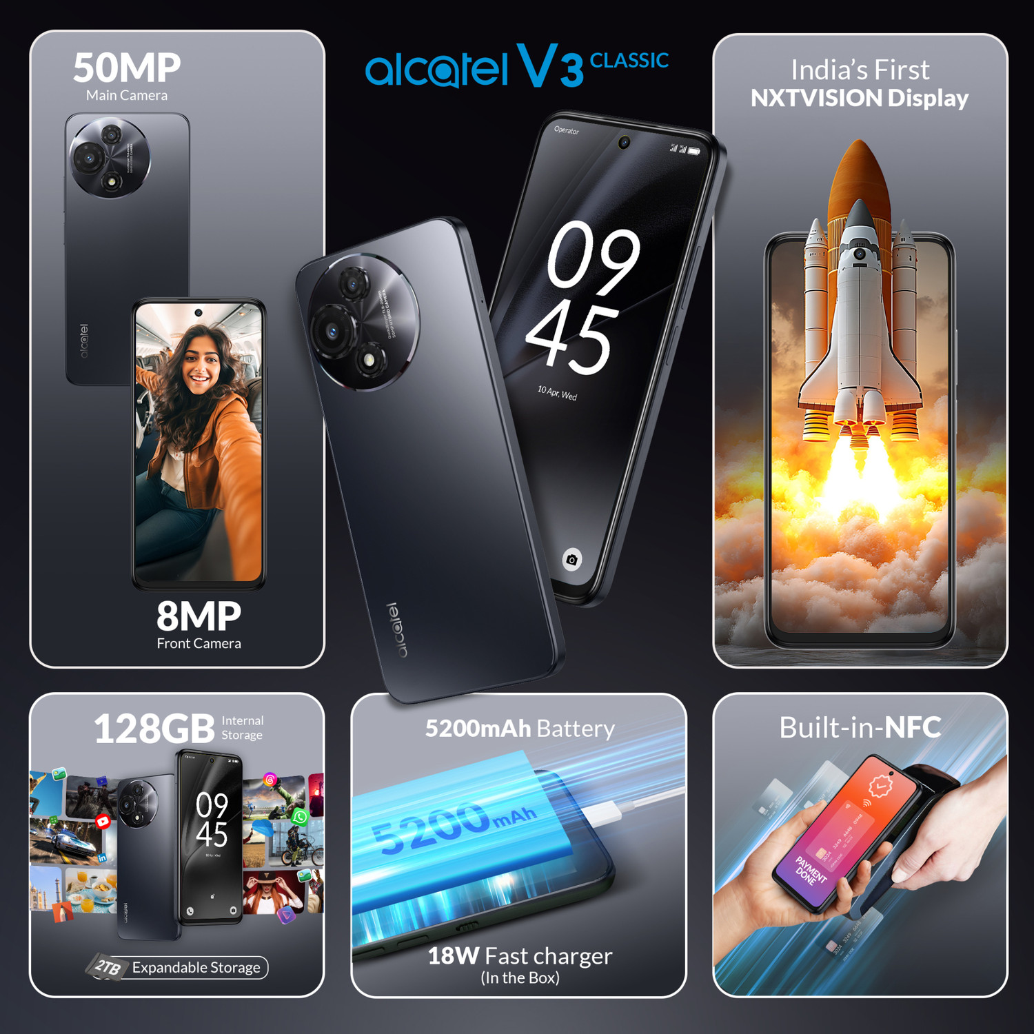 Image of Alcatel V3 Classic 5G (Cosmic Grey, 128 GB)