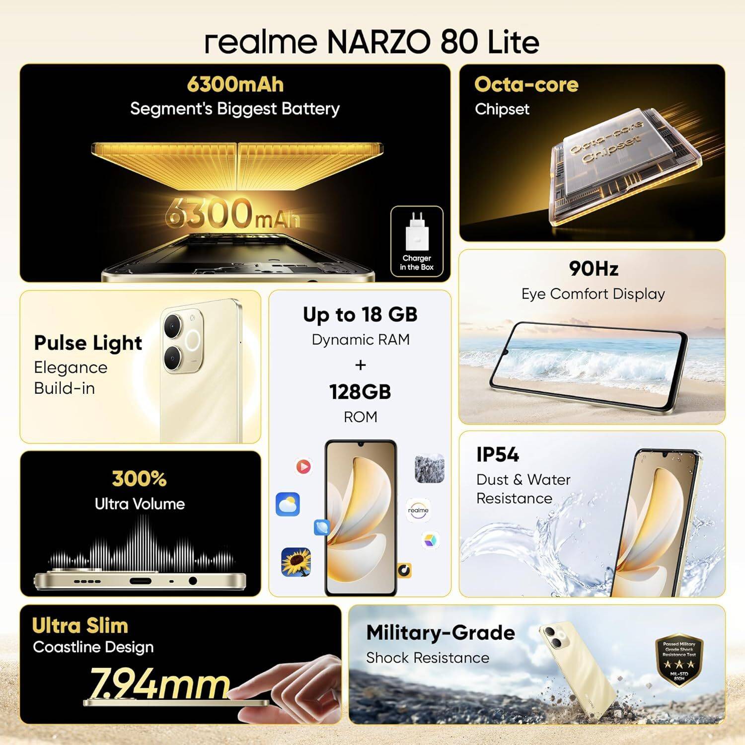 realme Narzo 80 Lite 64GB Beach Gold - Image 5