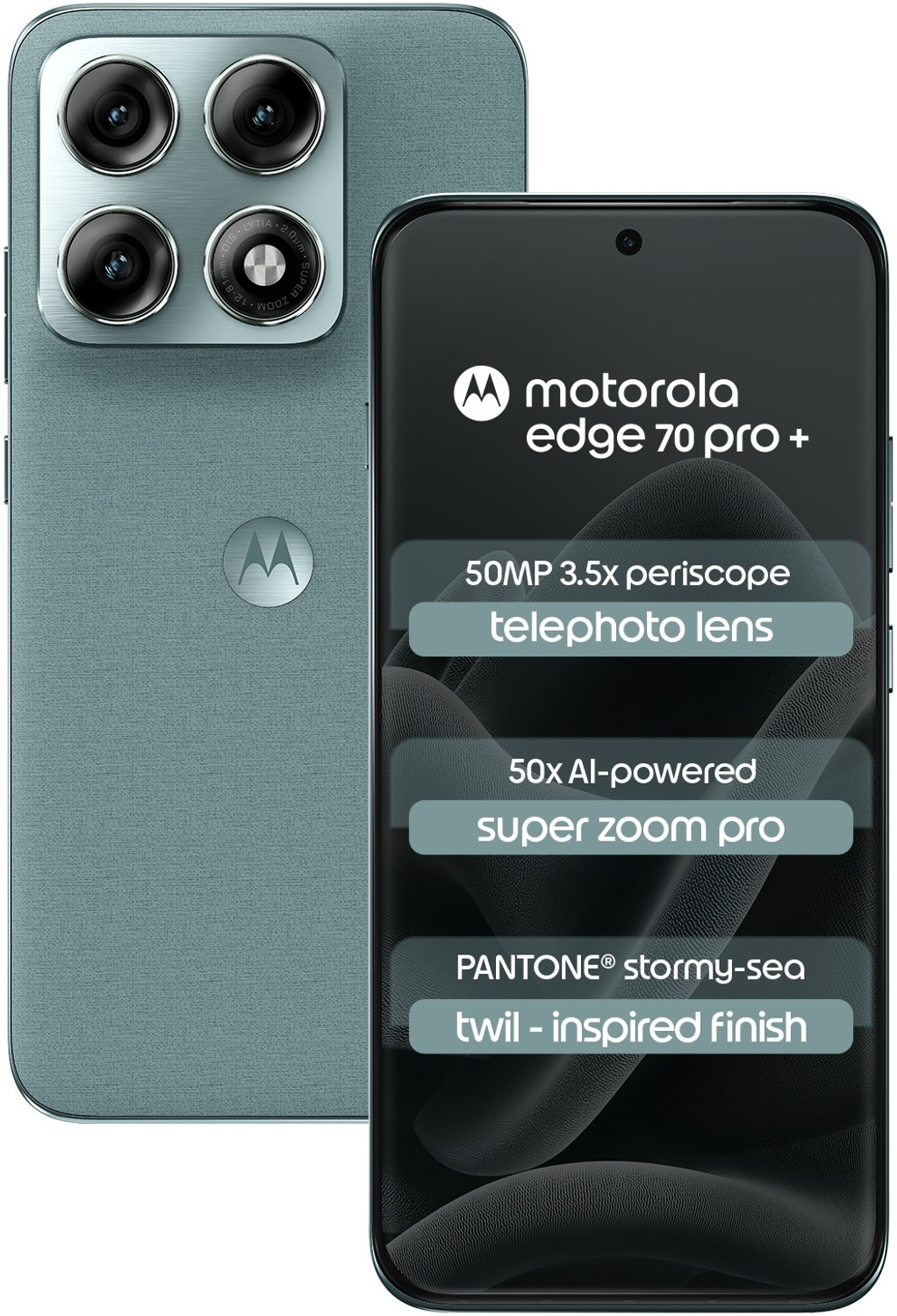 Image of MOTOROLA Edge 70 Pro+ (Twill Inspired PANTONE Stormy sea (Green), 256 GB)