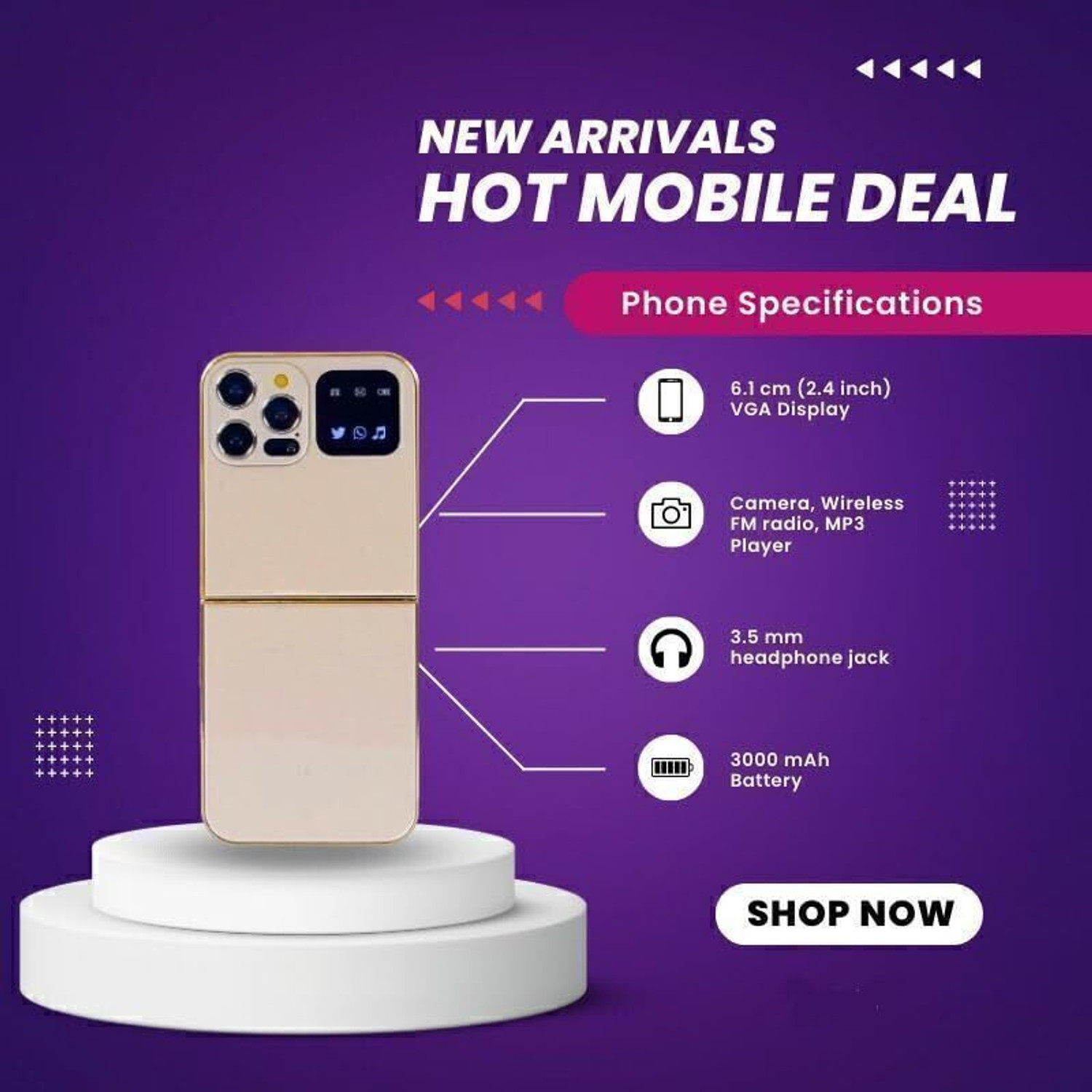 Image of Mobilezone Rock Z Flip Dual Sim |Keypad Mobile| with 2.4 inch Display Call & SMS Indicator (Gold)