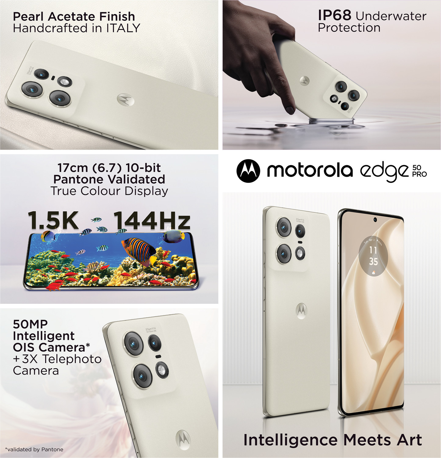 Image of Motorola Edge 50 Pro 5G with 125W Charger (Vanilla Cream, 256 GB)
