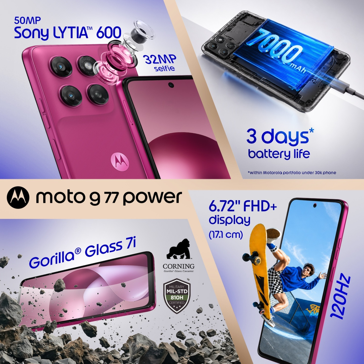 Image of MOTOROLA G77 Power (PANTONE Fuchsia Red, 128 GB)