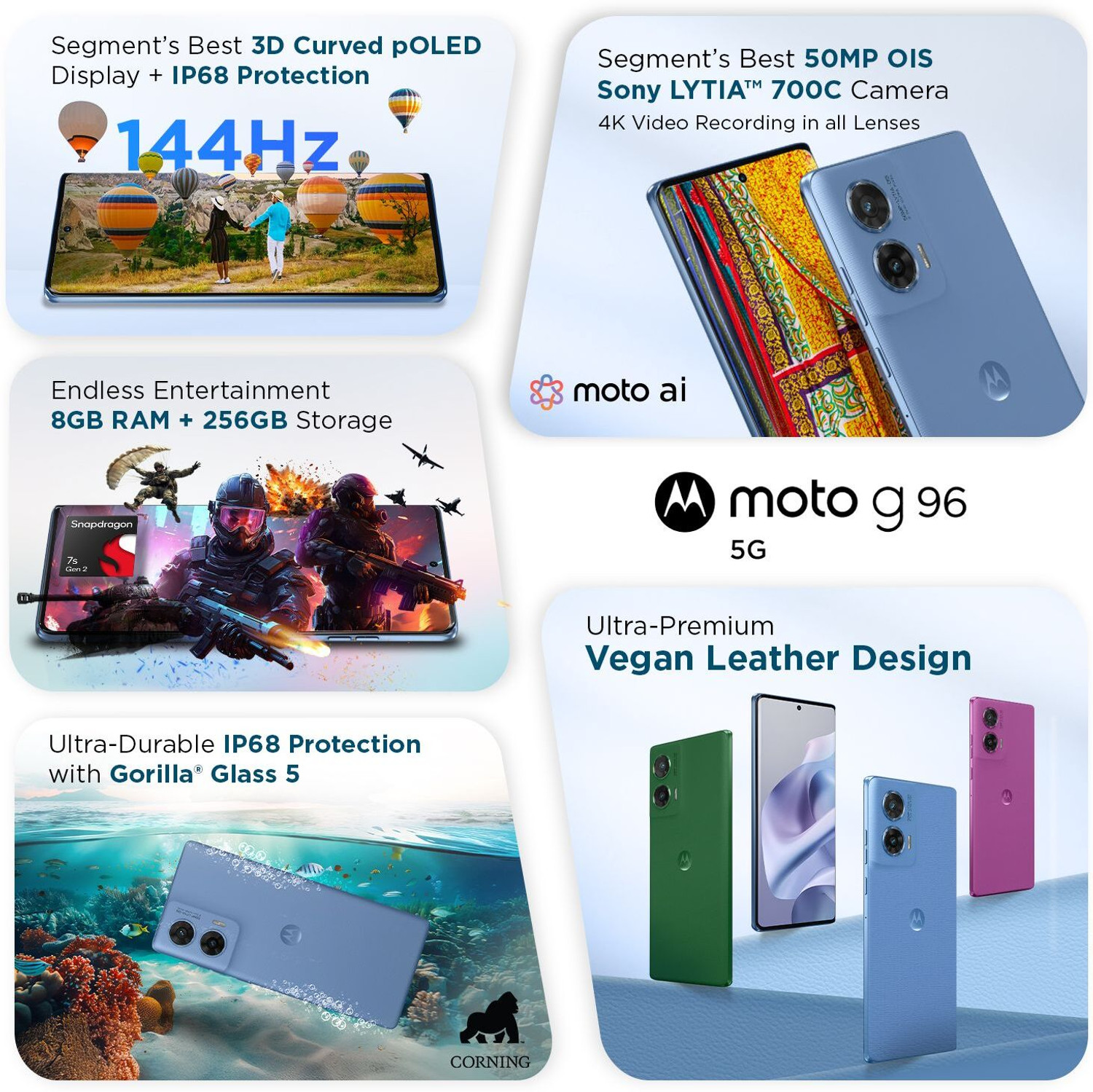 Image of MOTOROLA G96 5G (Pantone Ashleigh Blue, 256 GB)