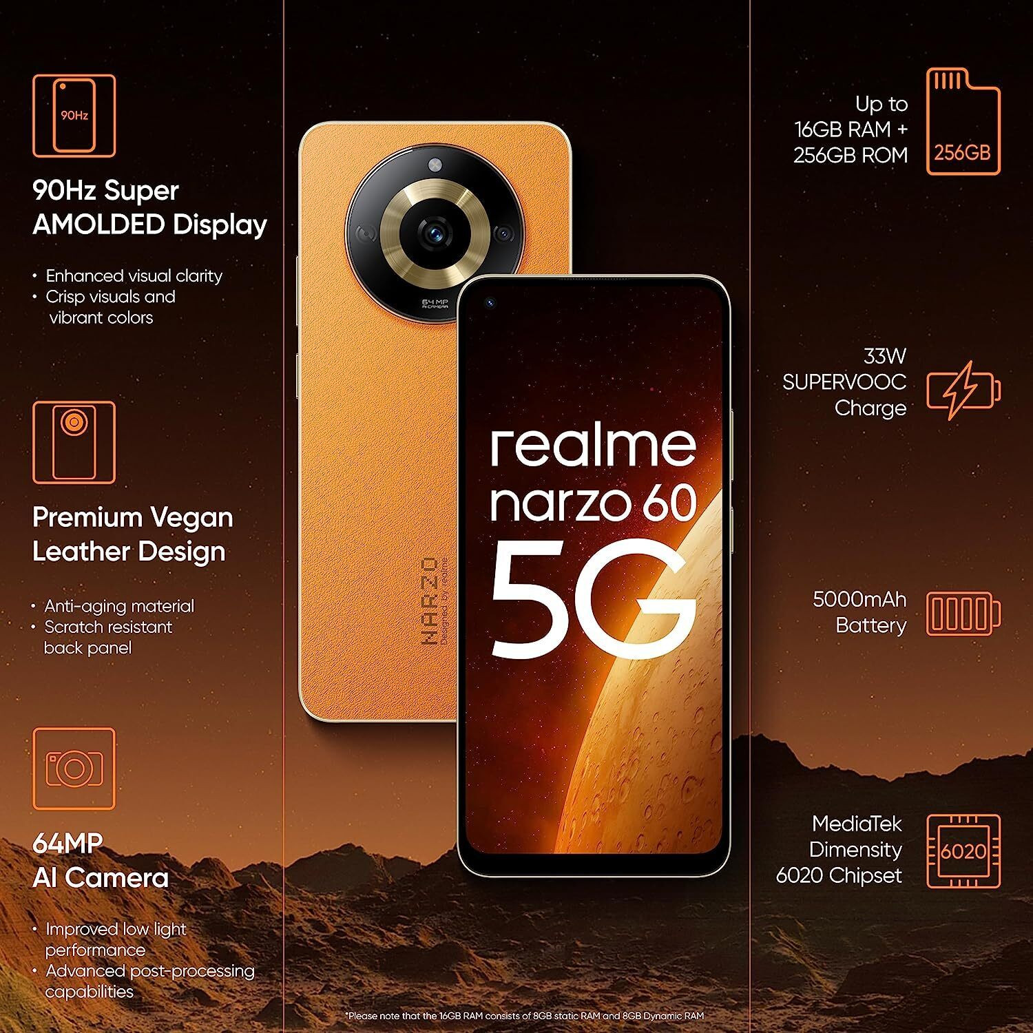 Image of realme Narzo 60 5G (Mars Orange, 128 GB)