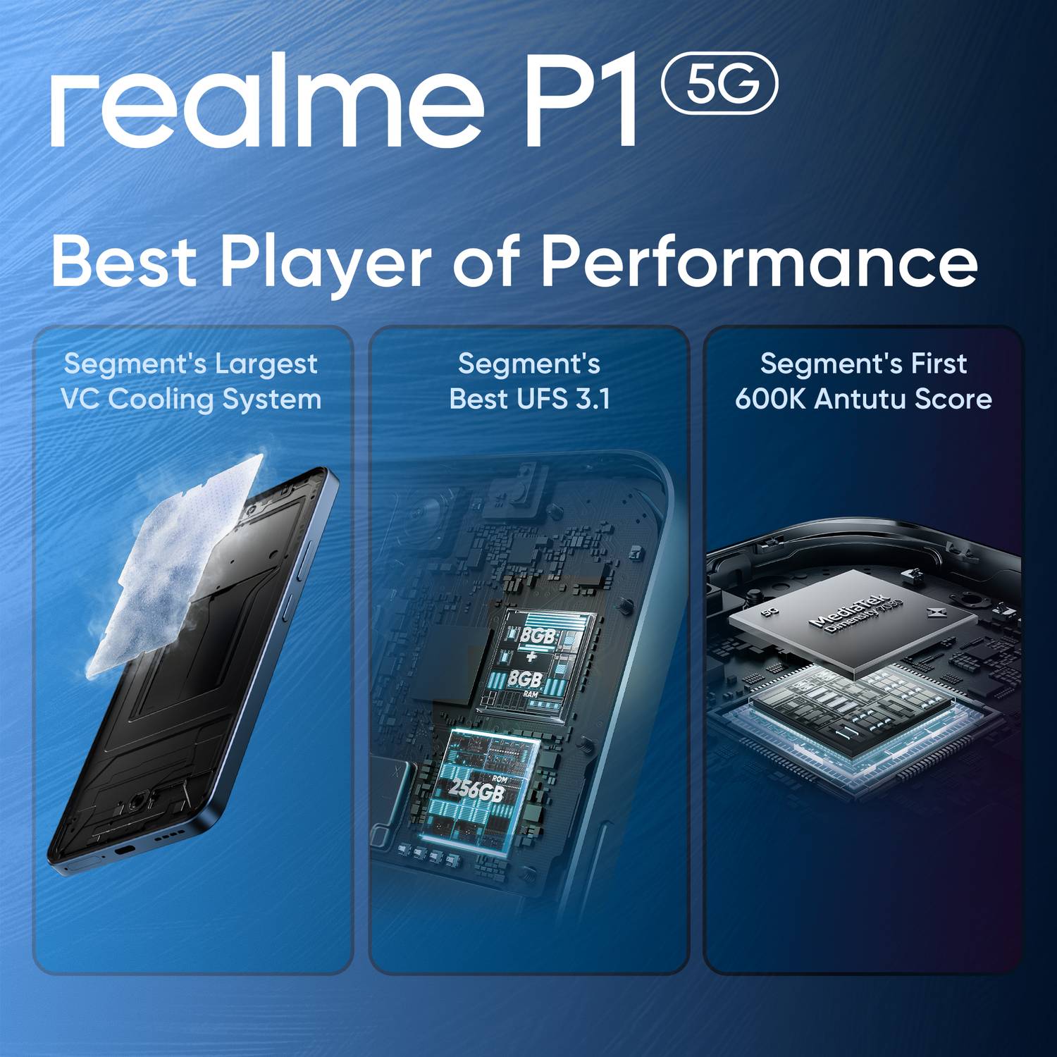 realme P1 5G 128GB Feather Blue - Image 3
