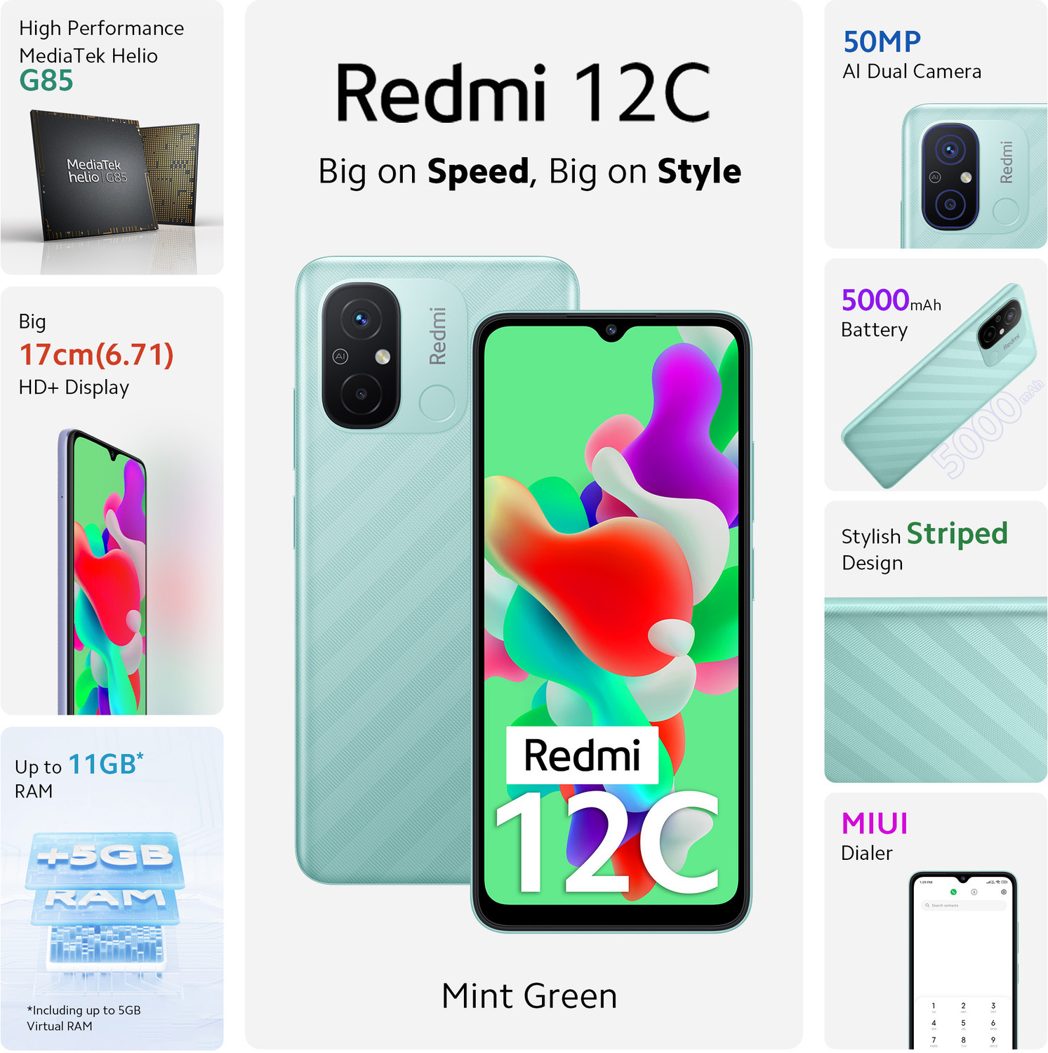 Image of REDMI 12C (Mint Green, 128 GB)