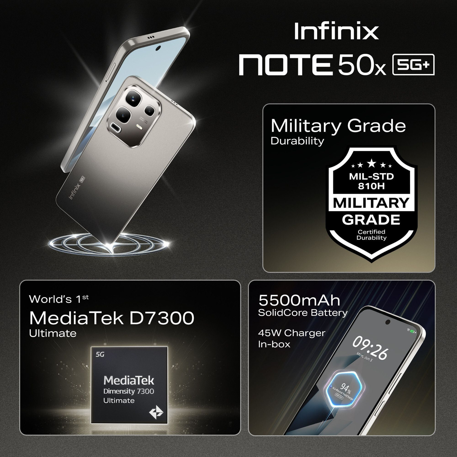 Image of Infinix Note 50x 5G+ 45W Charger In the Box & AI (Titanium Grey, 128 GB)