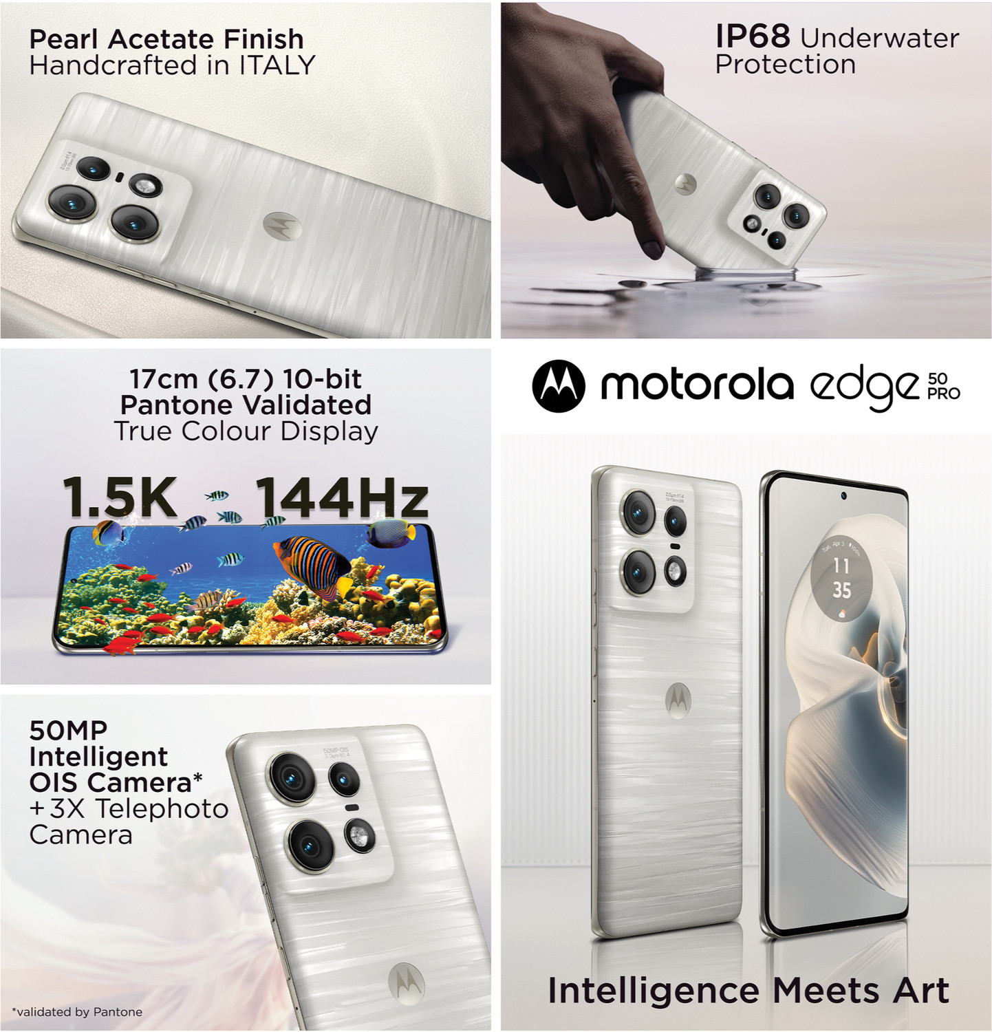 Image of Motorola Edge 50 Pro 5G with 125W Charger (Moonlight Pearl, 256 GB)