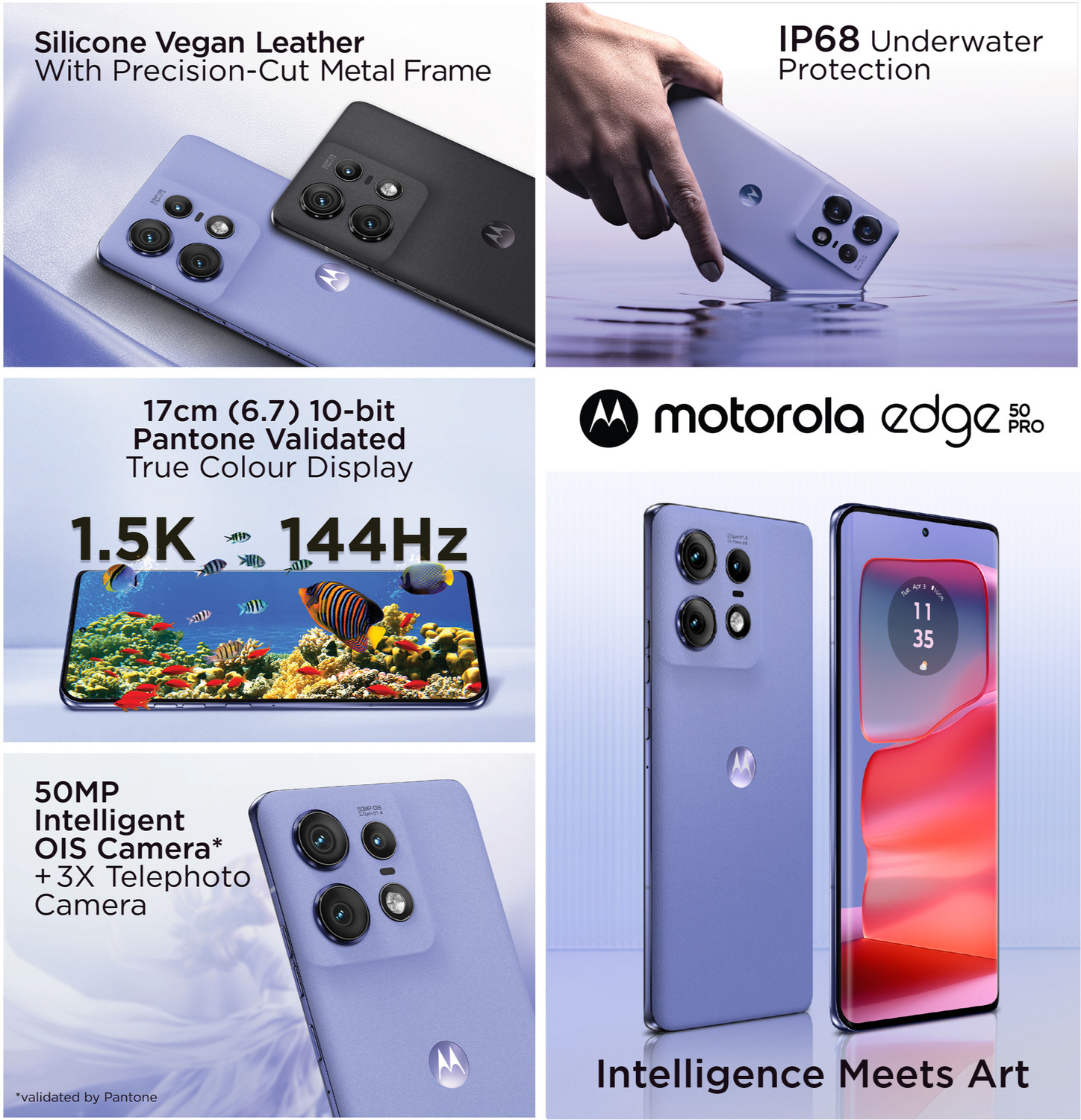 Image of Motorola Edge 50 Pro 5G with 125W Charger (Luxe Lavender, 256 GB)