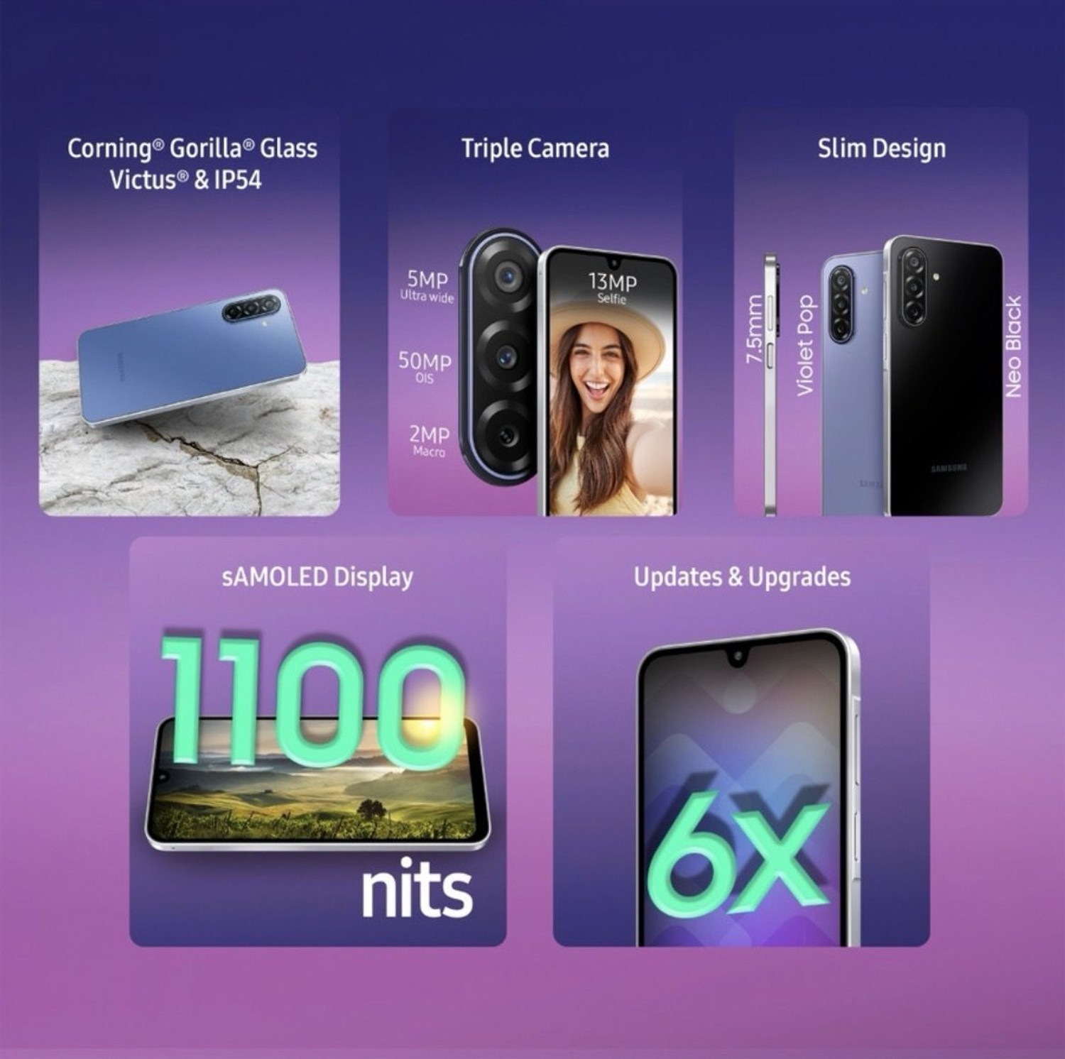 Image of Samsung Galaxy F17 5G (Voilet Pop 128GB) (4GB RAM) (Voilet poo, 128 GB)