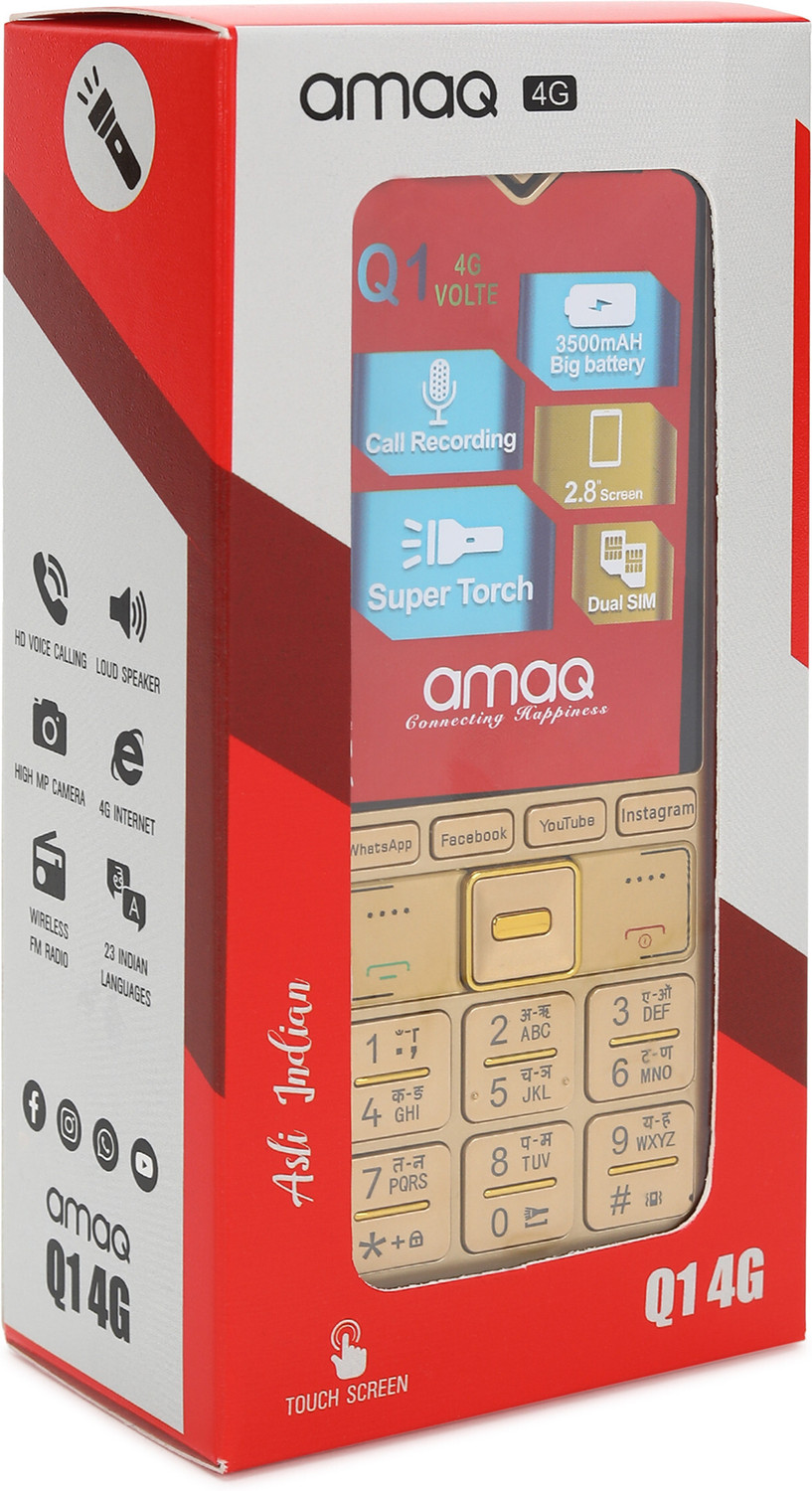 Image of amaq 4G Touch Keypad Mobile 2.8 inch Dual SIM 3500mAh WhatsApp FB Insta 2Yr Warranty (Gold, 512 MB)