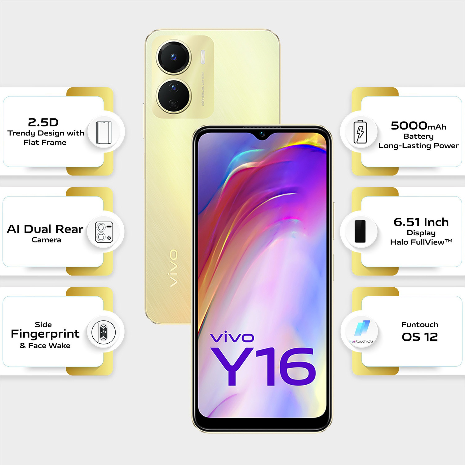 Image of vivo Y16 (Drizzling Gold, 128 GB)