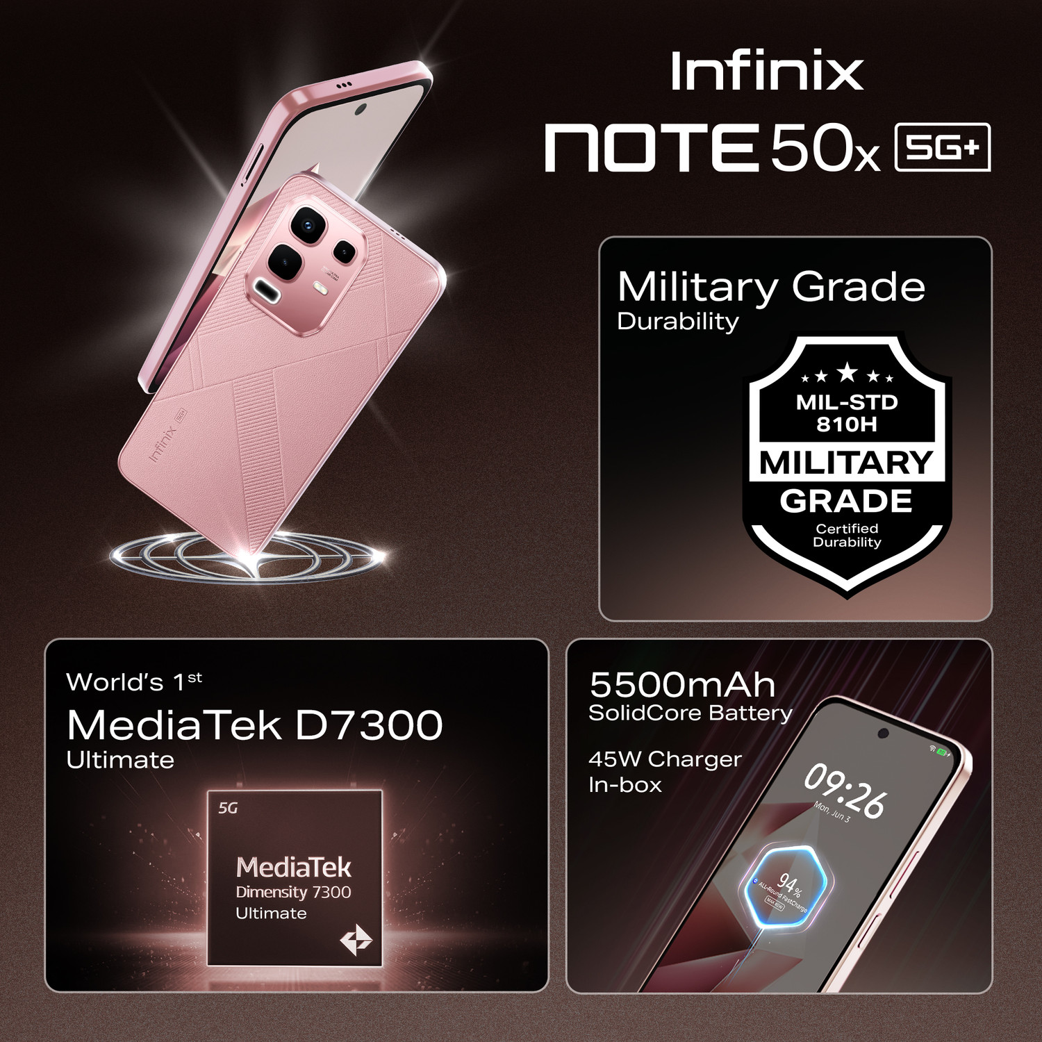 Image of Infinix Note 50x 5G+ 45W Charger In the Box & AI (Sunset Spice Pink, 128 GB)