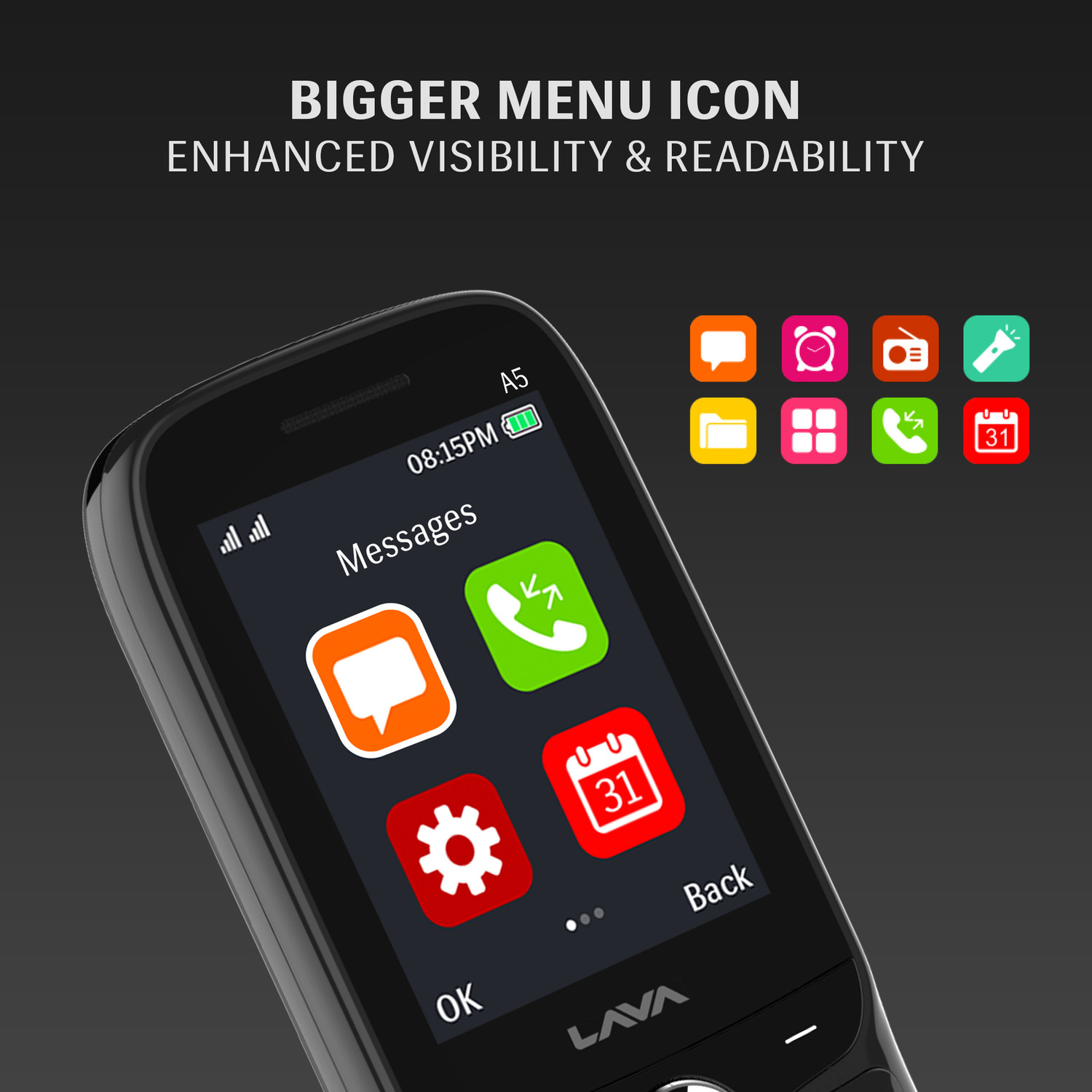 Image of LAVA A5 23 Keypad Mobile| 1000 mAh Battery|0.3MP Rear Camera|Expandable Upto 32 GB