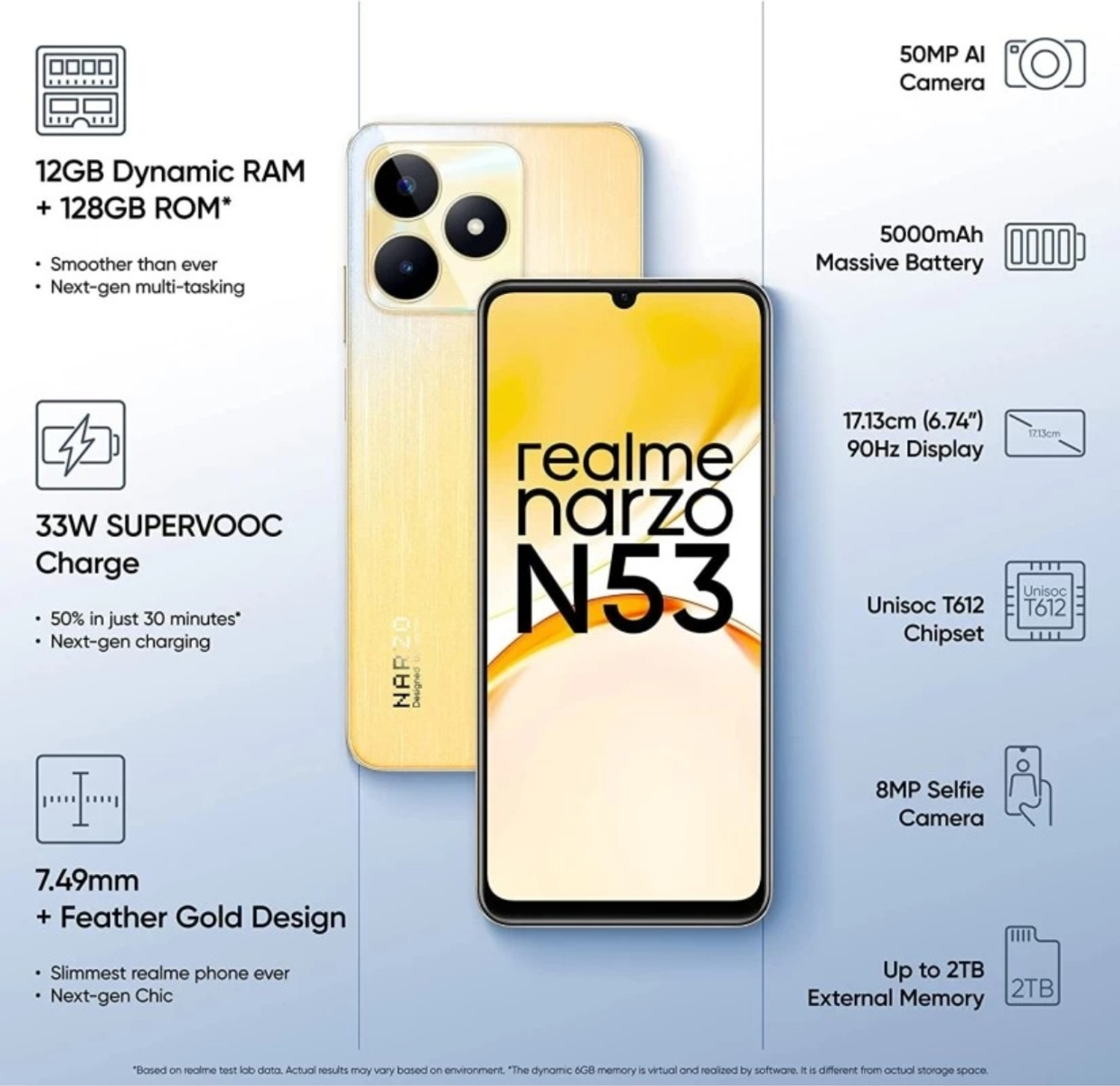 Image of realme Narzo N53 (Feather Gold, 128 GB)