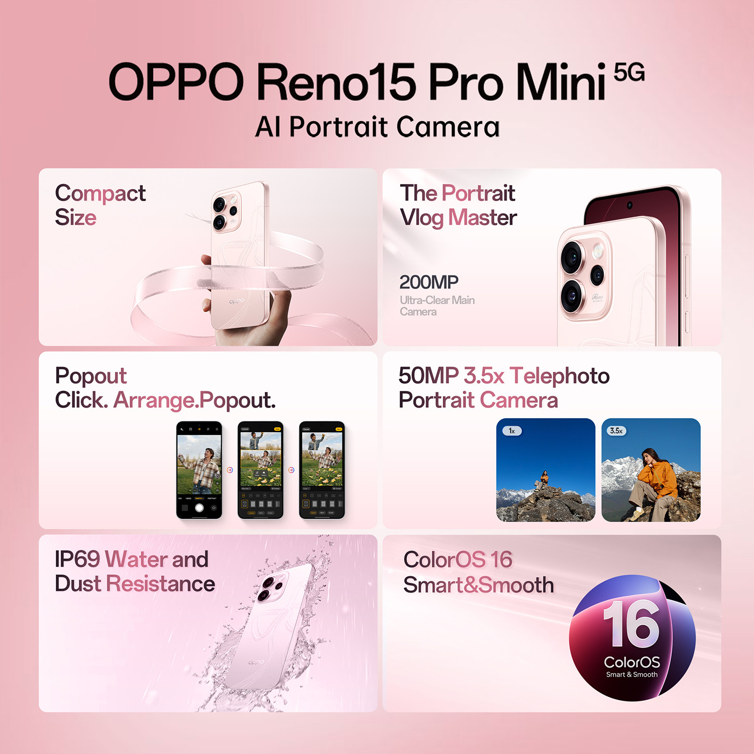 Image of OPPO Reno15 Pro Mini 5G (Crystal Pink, 256 GB)