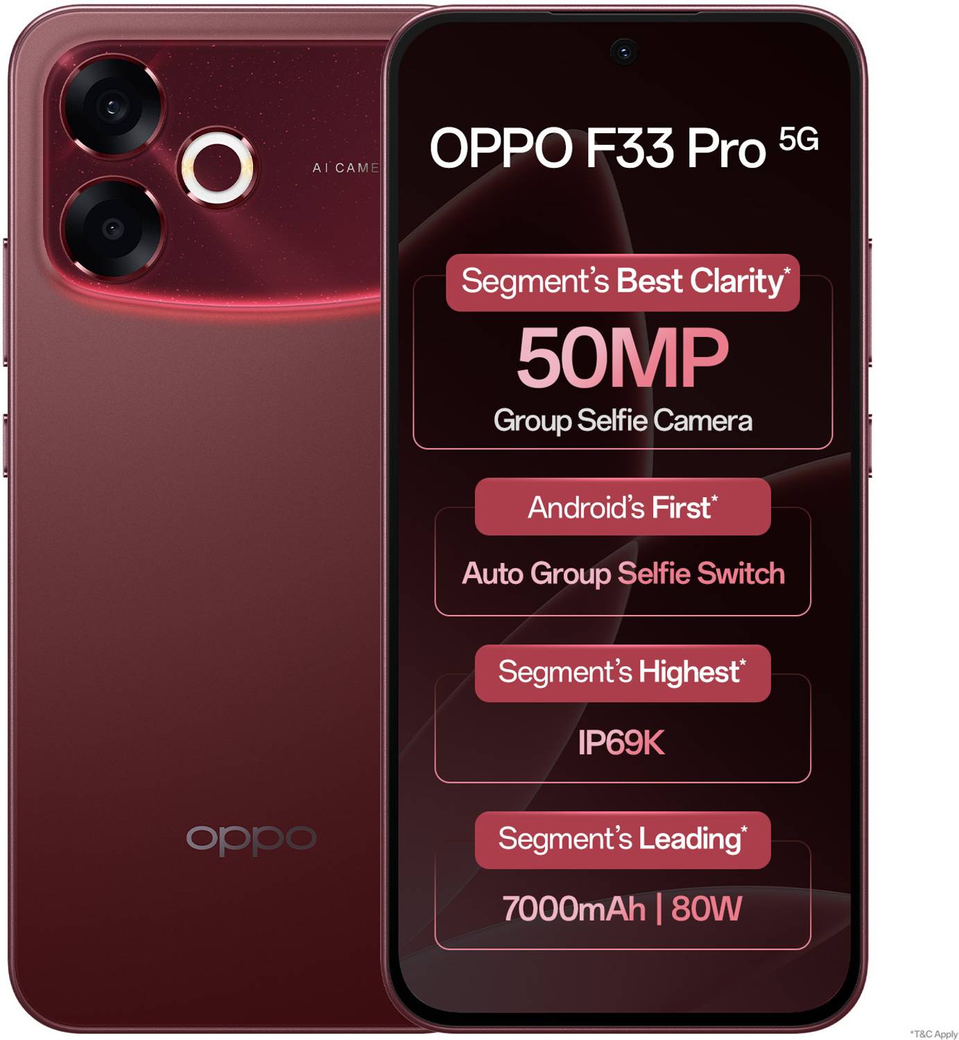 OPPO F33 Pro 5G (256GB, Passion Red) - Image 1