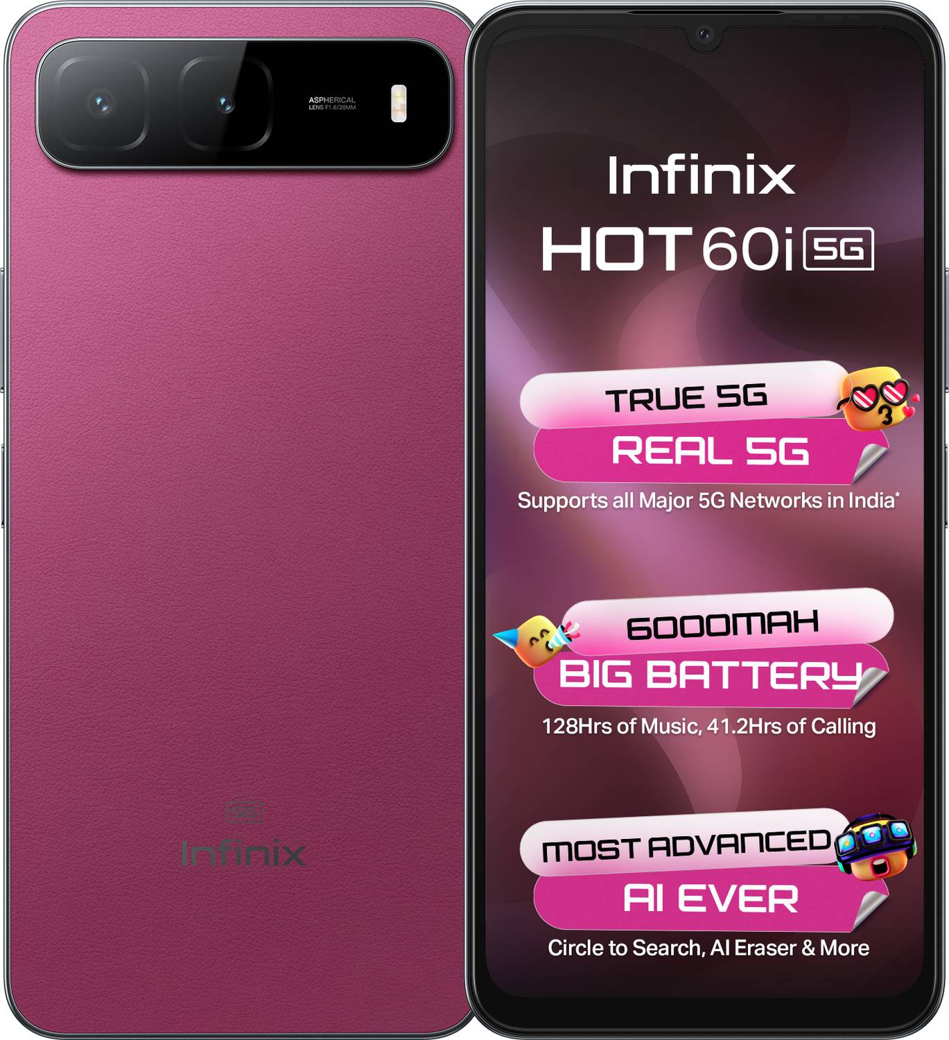 Infinix HOT 60i 5G 128GB Plum Red - Image 1